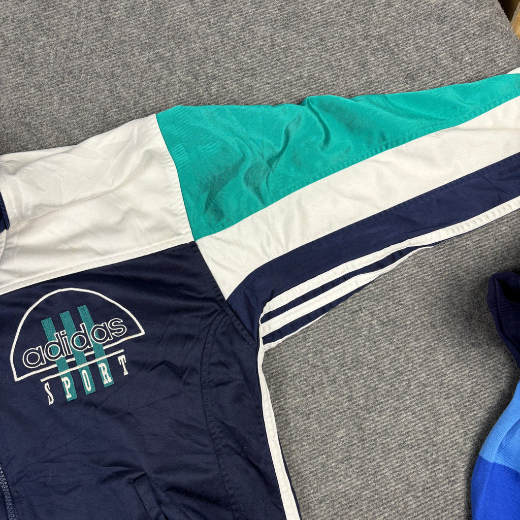 Vintage 90s Adidas Jacket Men's Small Blue Green Tennis Club Full Zip