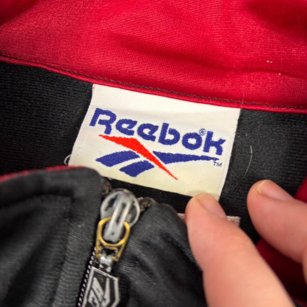 Vintage 90s Reebok Jacket Men's XL Black Red Sleeve Tape Logo