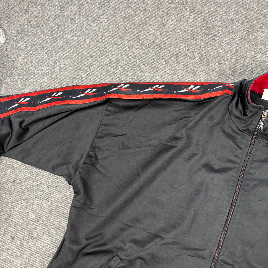 Vintage 90s Reebok Jacket Men's XL Black Red Sleeve Tape Logo