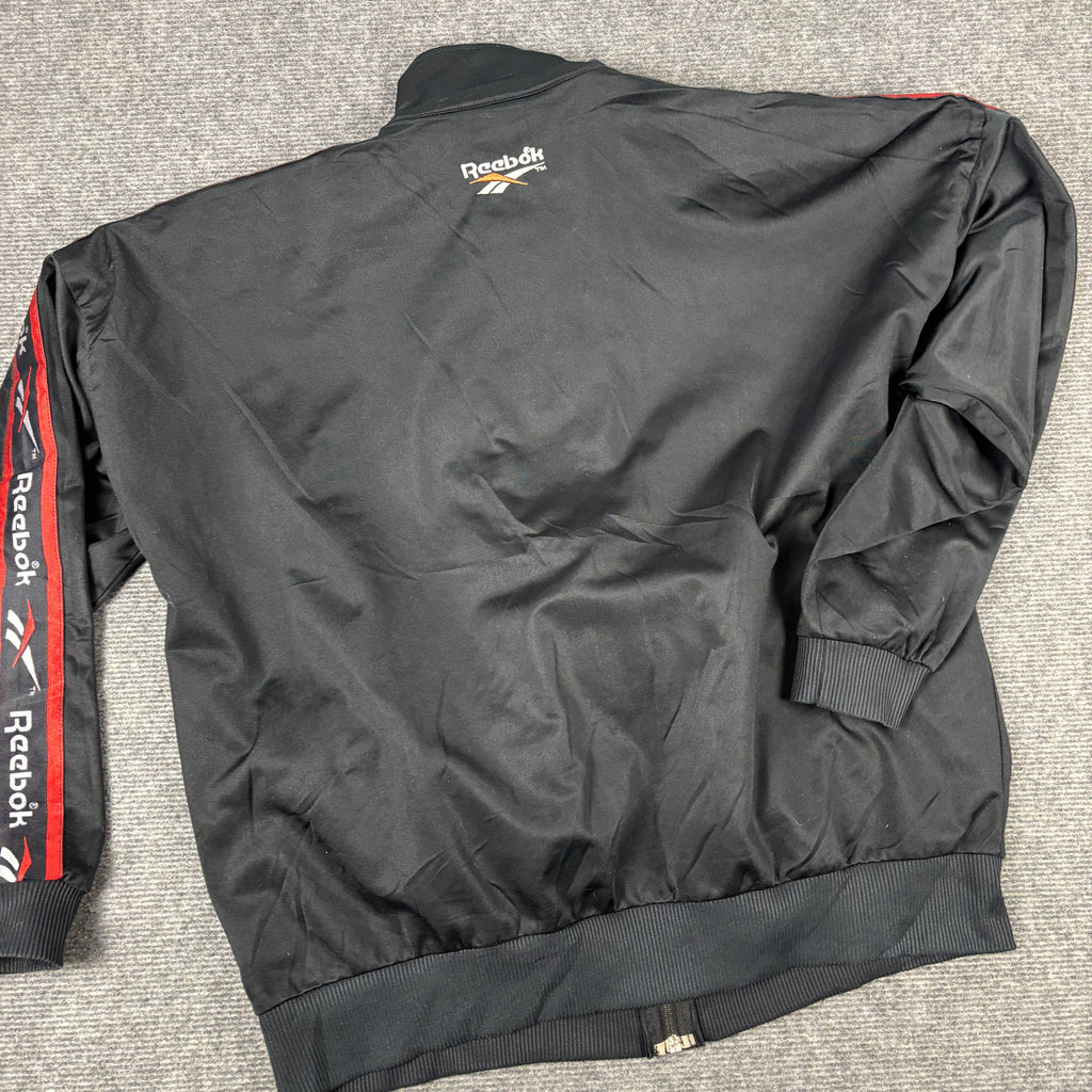 Vintage 90s Reebok Jacket Men's XL Black Red Sleeve Tape Logo