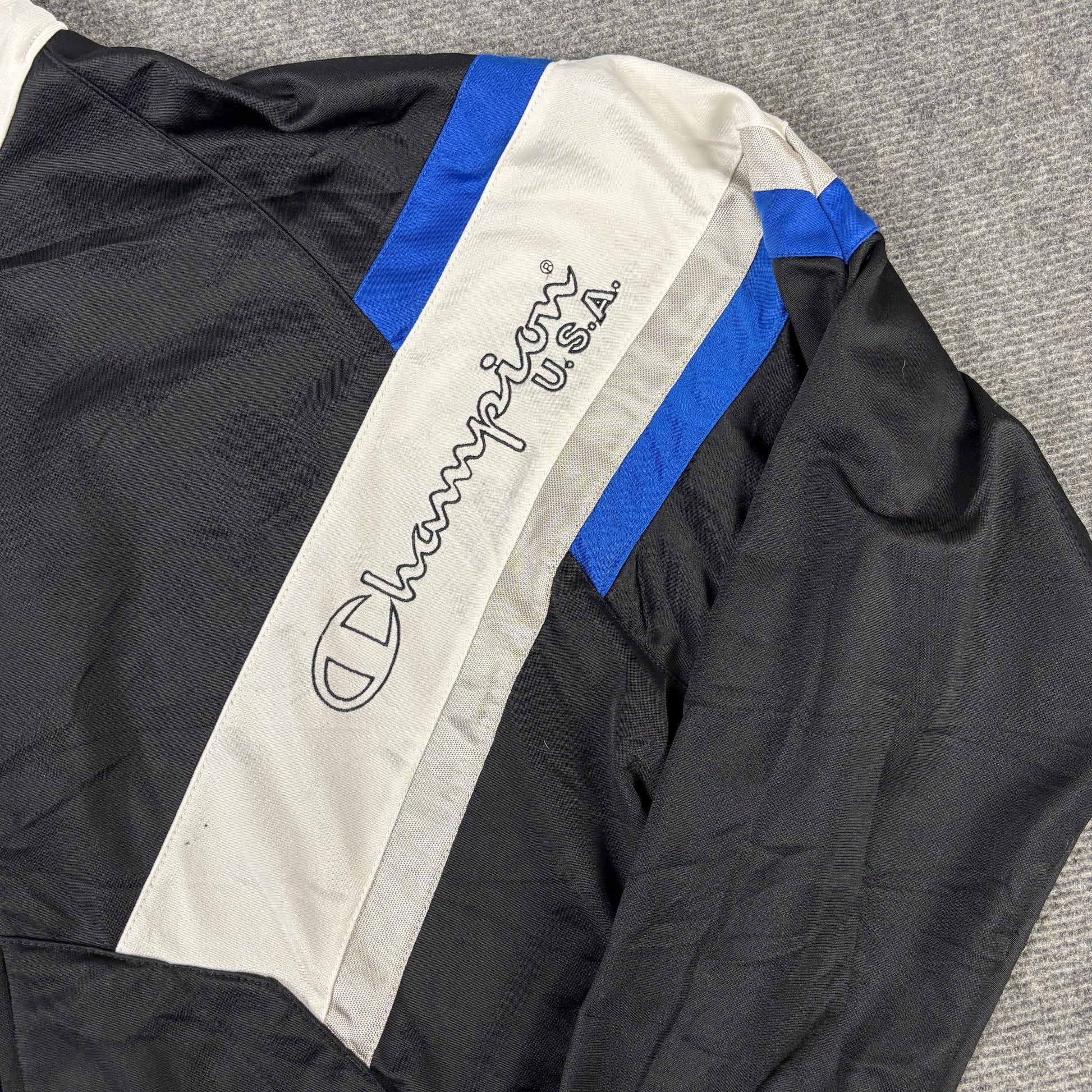 Vintage Champion USA Jacket Men's Large Black Blue Full Zip