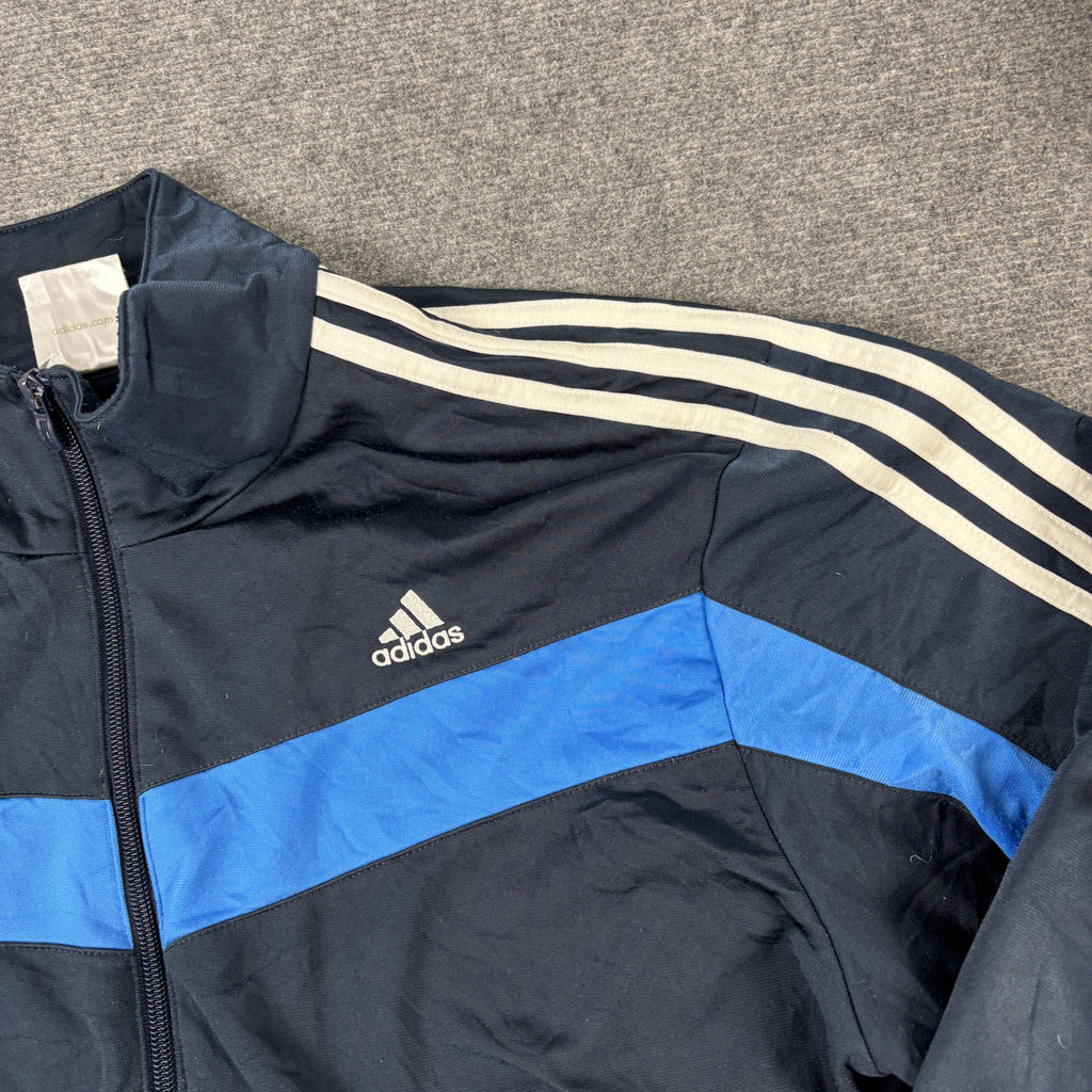 Vintage Y2K Adidas Jacket Men's Large Blue Satin Style Full Zip