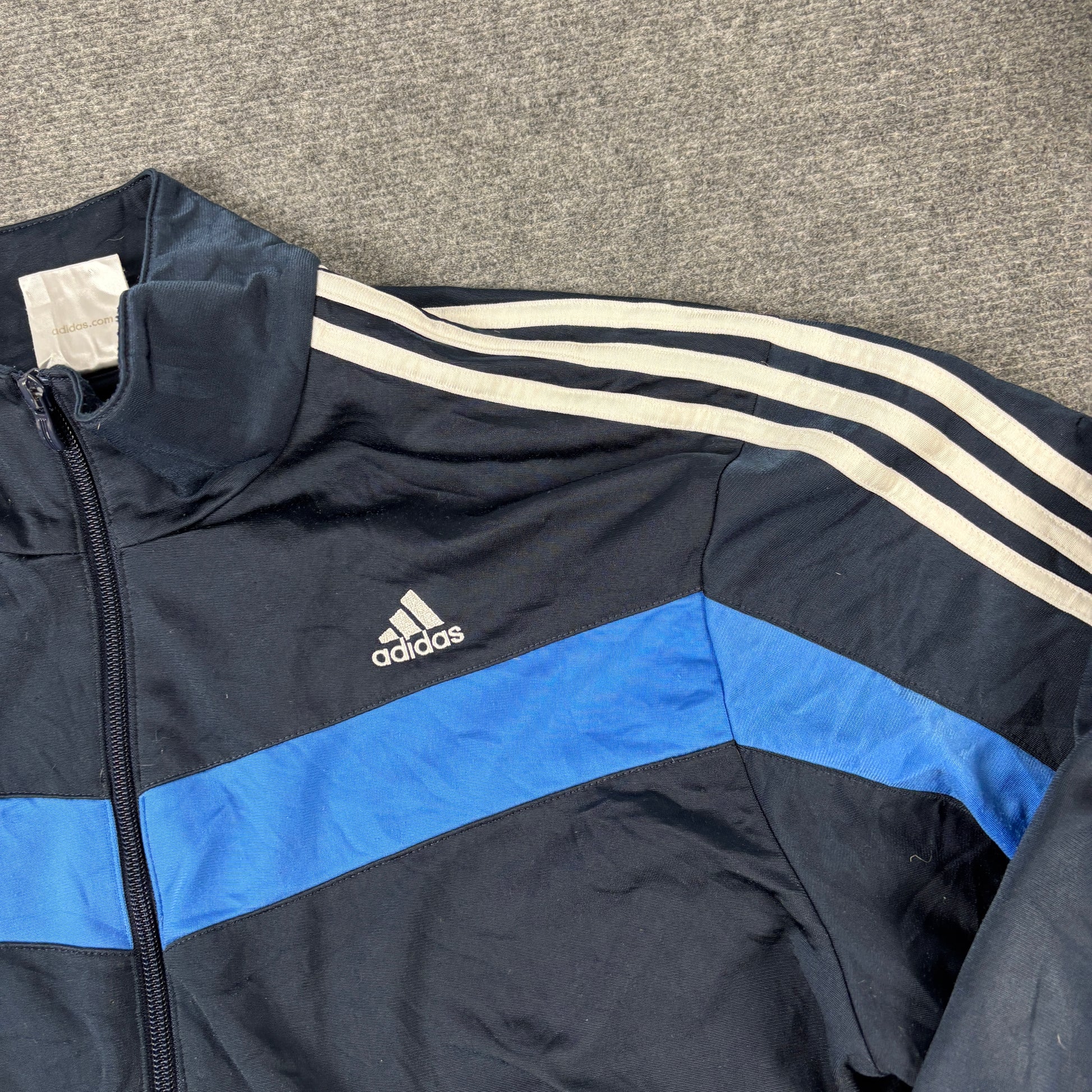 Vintage Y2K Adidas Jacket Men's Large Blue Satin Style Full Zip