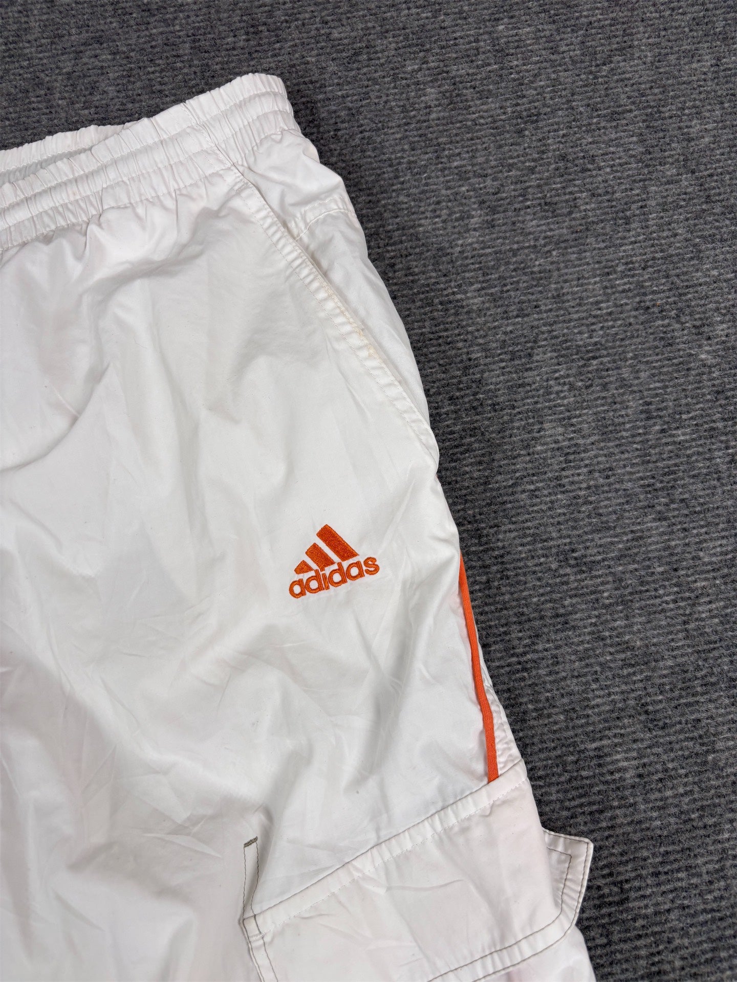 Vintage Y2k Adidas 3/4 Track Pants Men’s L White Orange Cargo Pocket Windbreakers