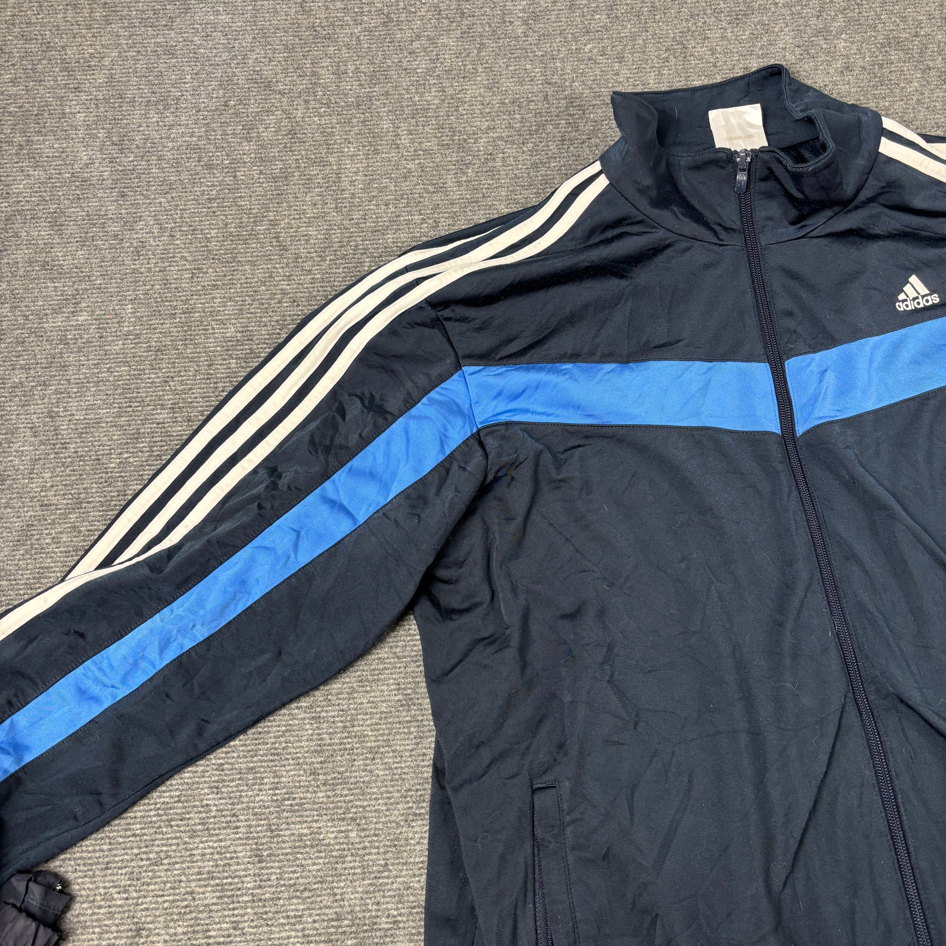 Vintage Y2K Adidas Jacket Men's Large Blue Satin Style Full Zip