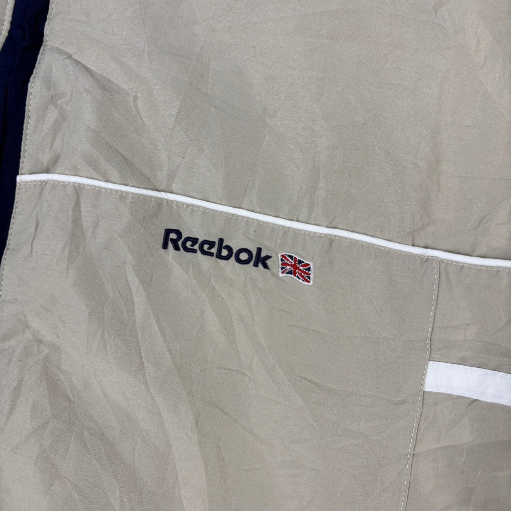 Vintage 90s Reebok Jacket Men's Large Cream Spell Out Logo Windbreaker