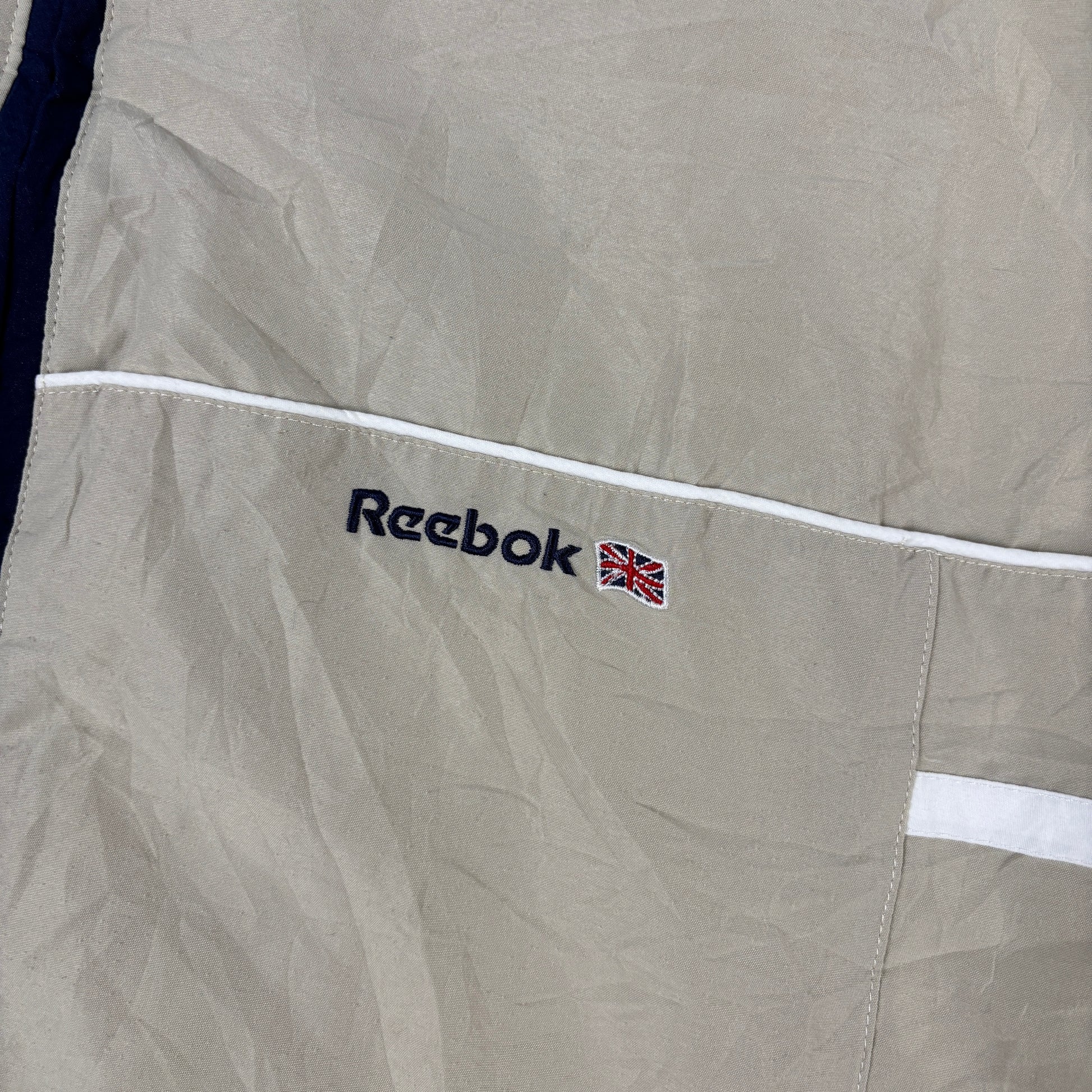 Vintage 90s Reebok Jacket Men's Large Cream Spell Out Logo Windbreaker