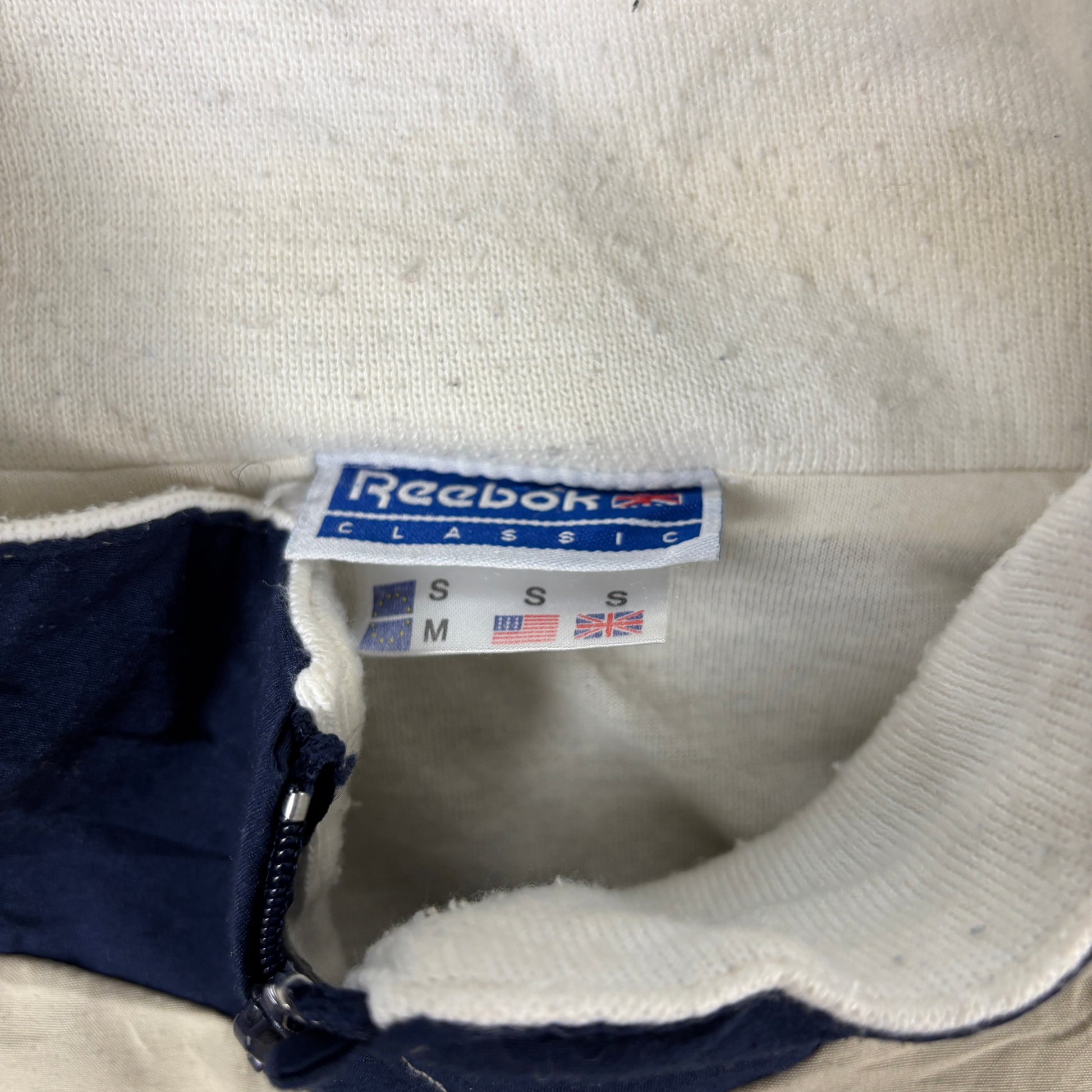 Vintage 90s Reebok Jacket Men's Large Cream Spell Out Logo Windbreaker