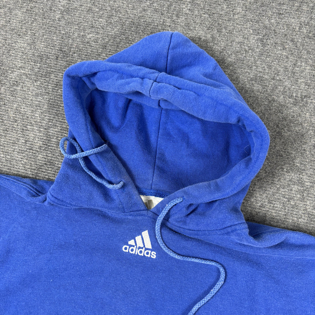 Vintage Y2K Adidas Hoodie Men's Medium Blue Centre Logo Jumper