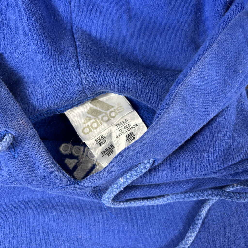 Vintage Y2K Adidas Hoodie Men's Medium Blue Centre Logo Jumper