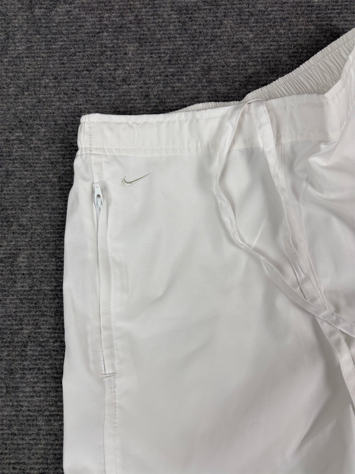 Vintage Y2K Nike Track Pants Womens S White Silver Swoosh Wide Leg Nylon Windbreaker