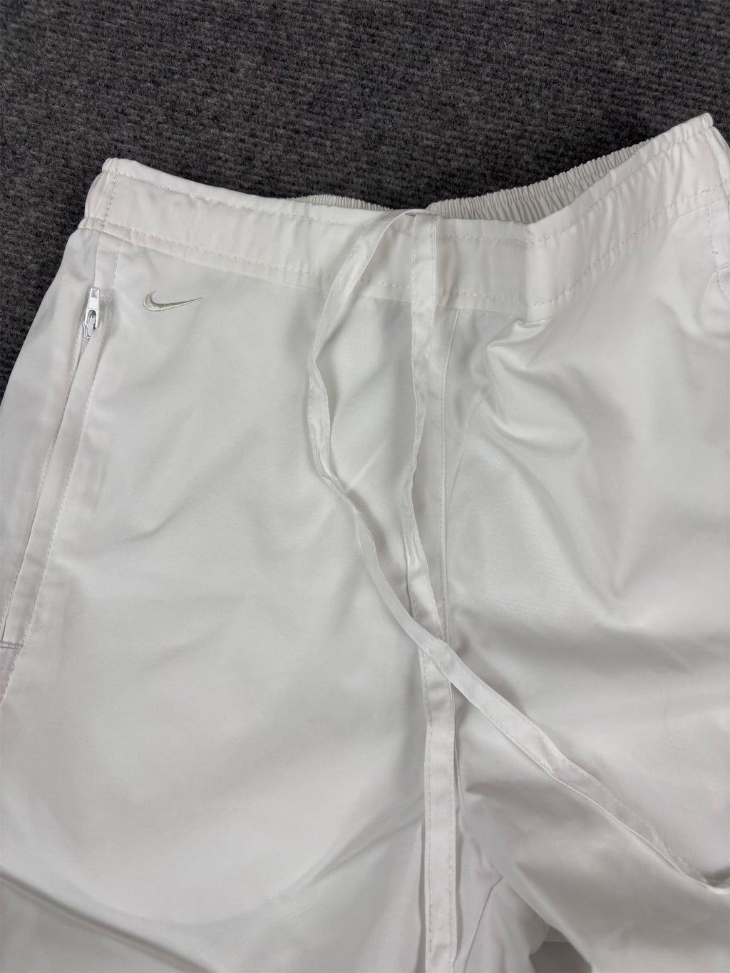 Vintage Y2K Nike Track Pants Womens S White Silver Swoosh Wide Leg Nylon Windbreaker