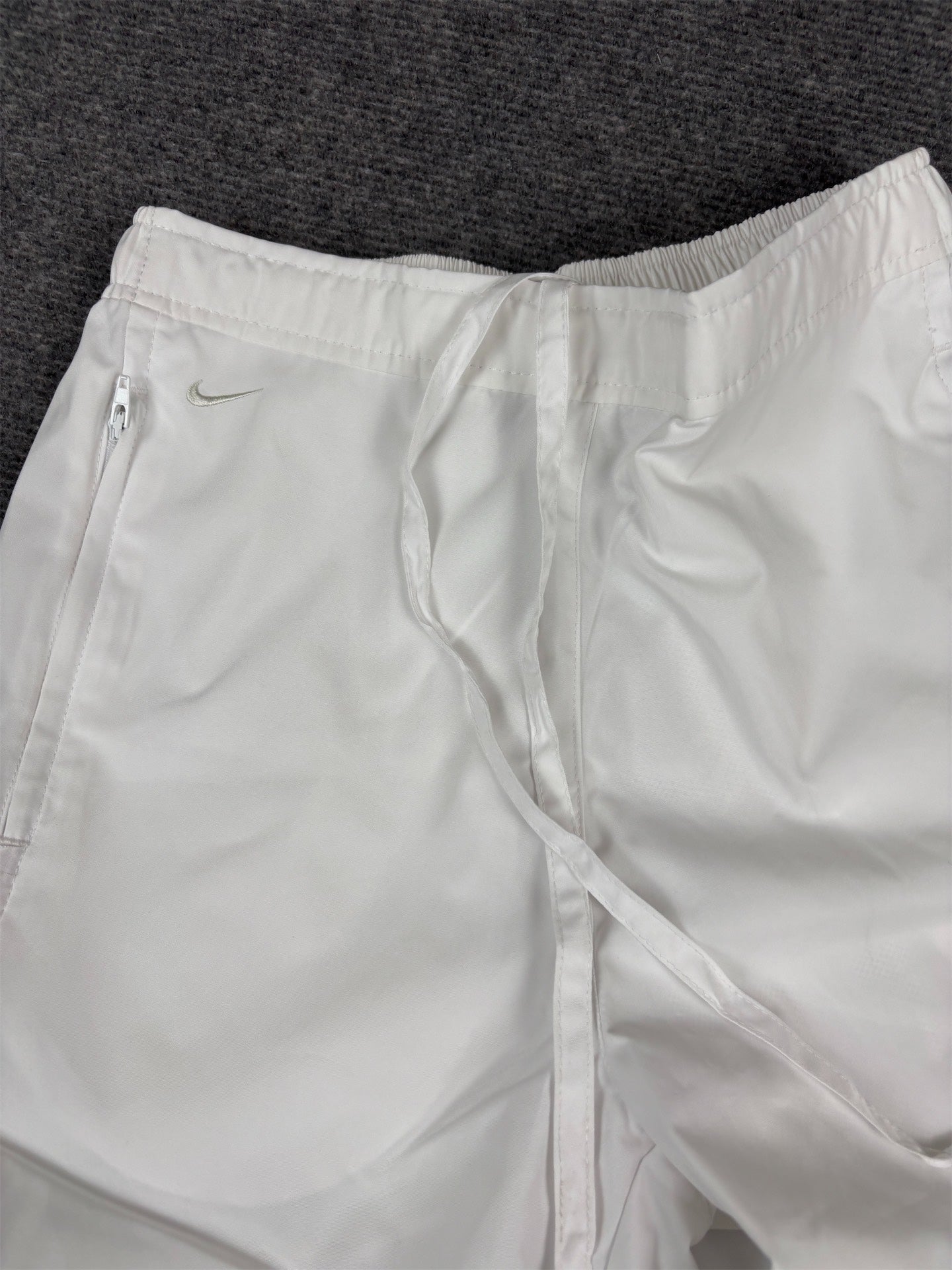 Vintage Y2K Nike Track Pants Womens S White Silver Swoosh Wide Leg Nylon Windbreaker