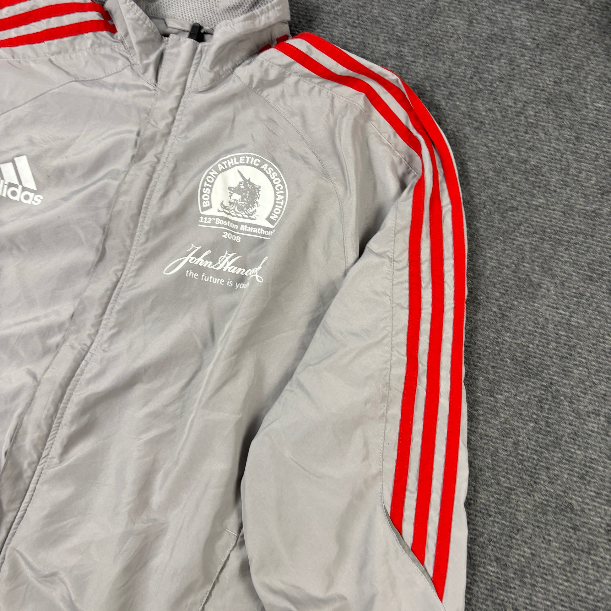 Vintage 00s Adidas Boston Marathon Jacket Men's Medium Grey Red Windbreaker