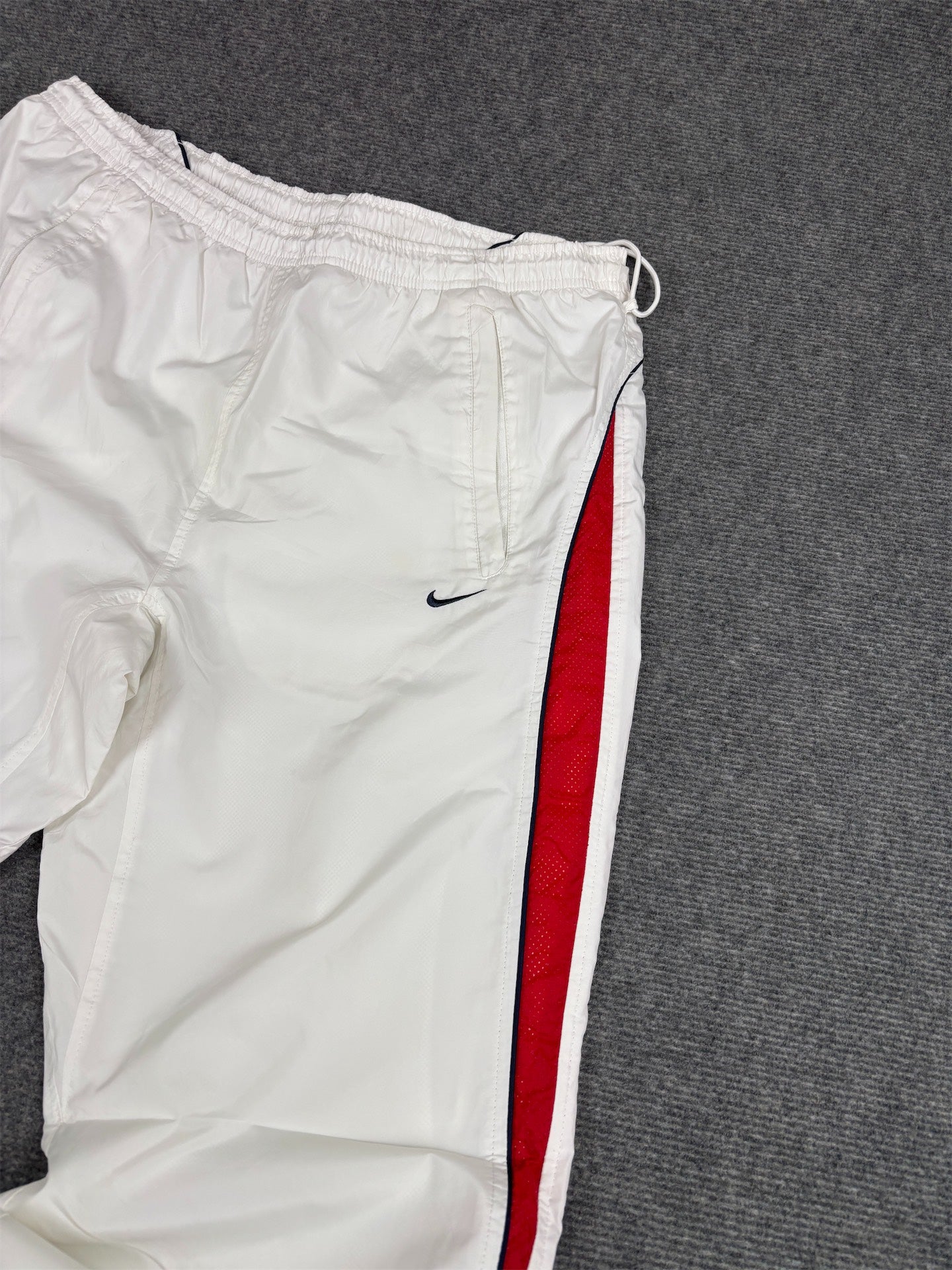 Vintage Y2K Nike Track Pants Size L White Red Detail Wide Leg Bungee Waist Ankle Zip