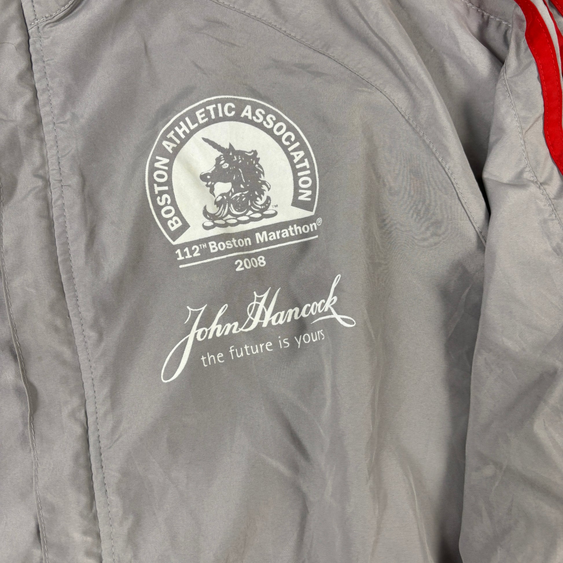 Vintage 00s Adidas Boston Marathon Jacket Men's Medium Grey Red Windbreaker