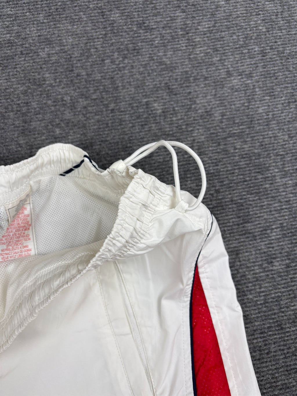 Vintage Y2K Nike Track Pants Size L White Red Detail Wide Leg Bungee Waist Ankle Zip