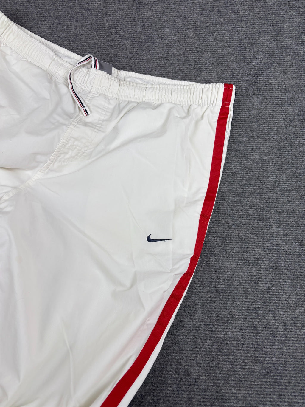 Vintage Y2K Nike Track Pants M White Red Blue Detail Wide Leg Ankle Zip Windbreakers