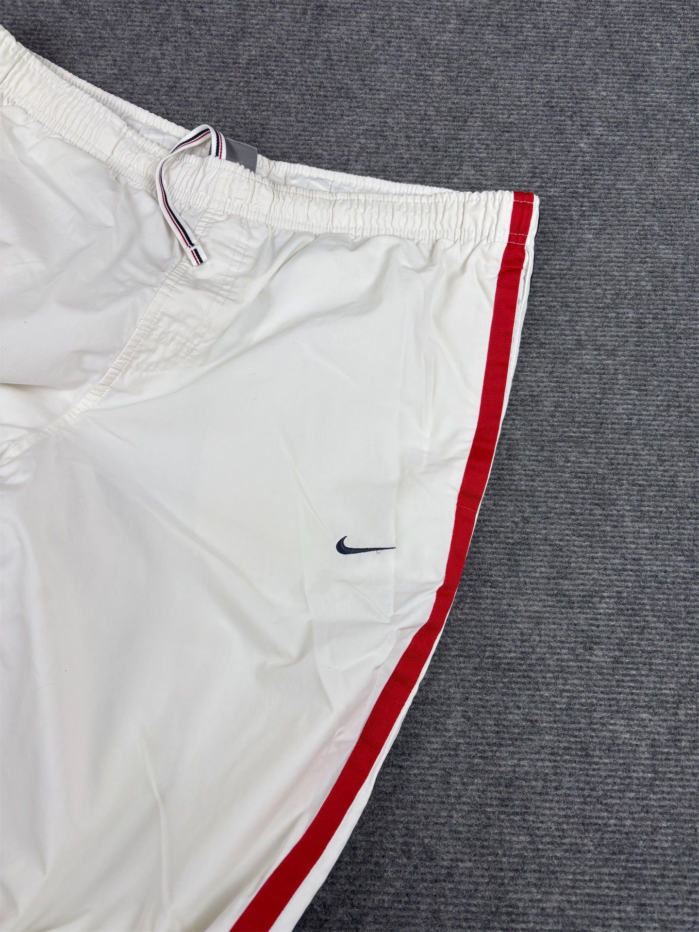 Vintage Y2K Nike Track Pants M White Red Blue Detail Wide Leg Ankle Zip Windbreakers
