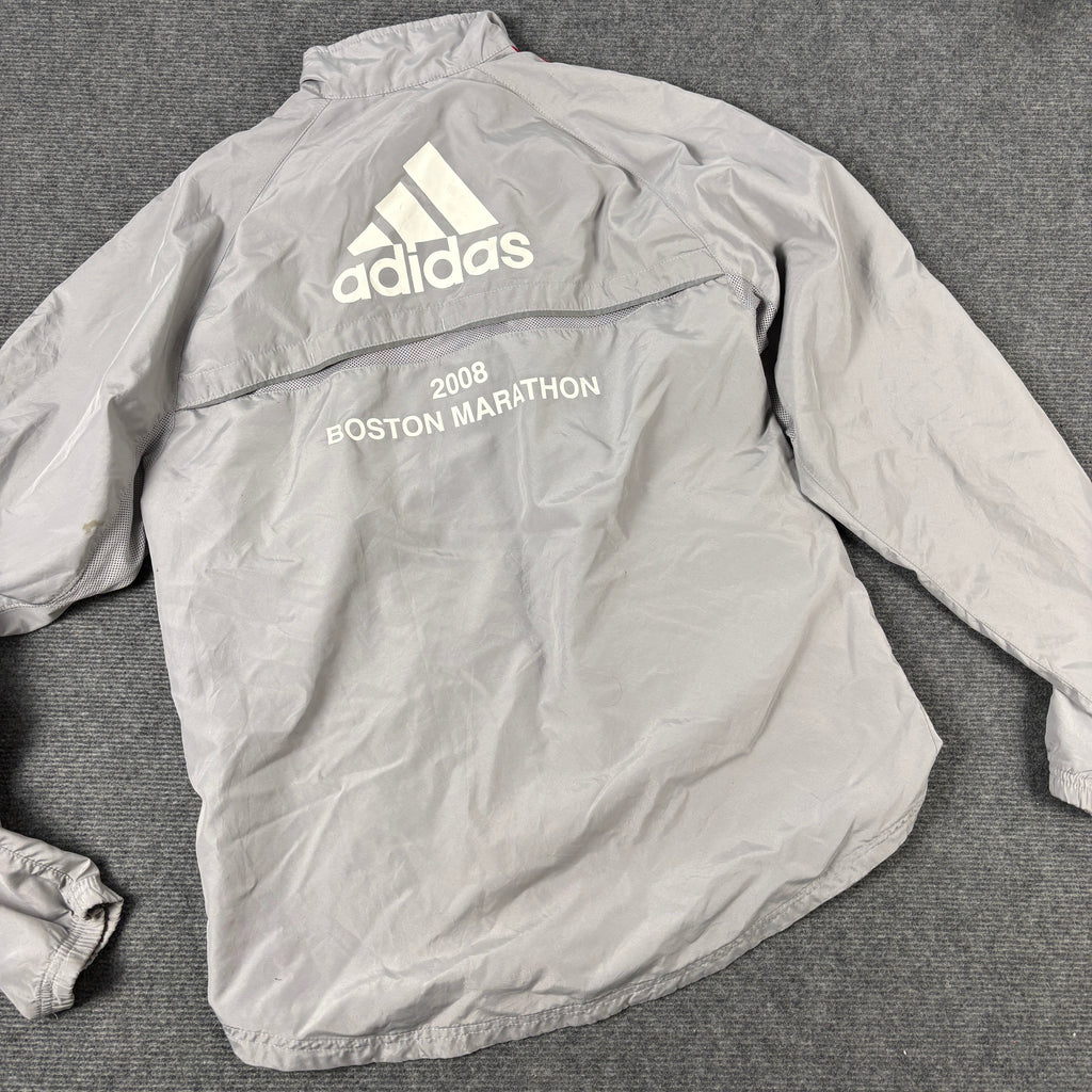 Vintage 00s Adidas Boston Marathon Jacket Men's Medium Grey Red Windbreaker