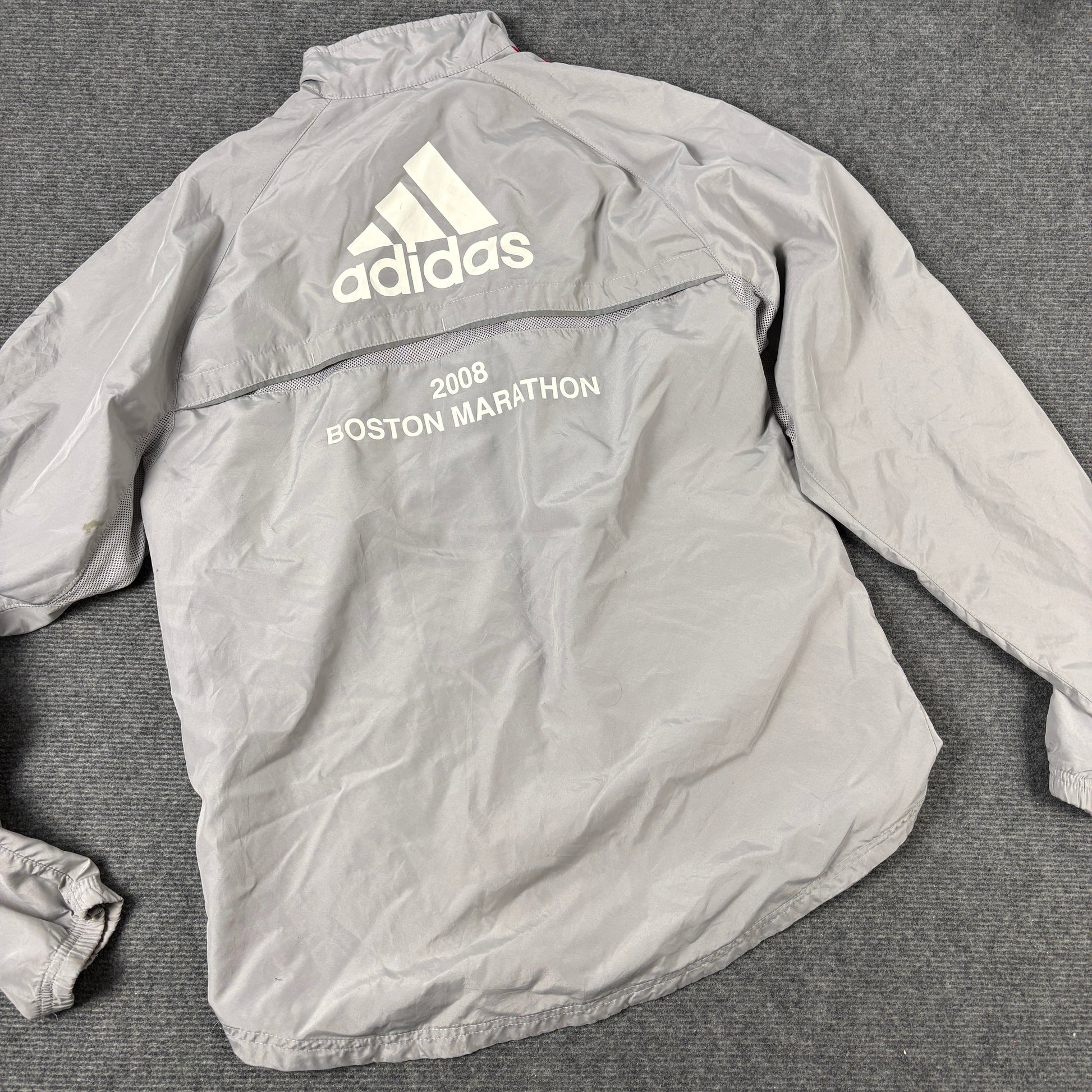 Vintage 00s Adidas Boston Marathon Jacket Men's Medium Grey Red Windbreaker