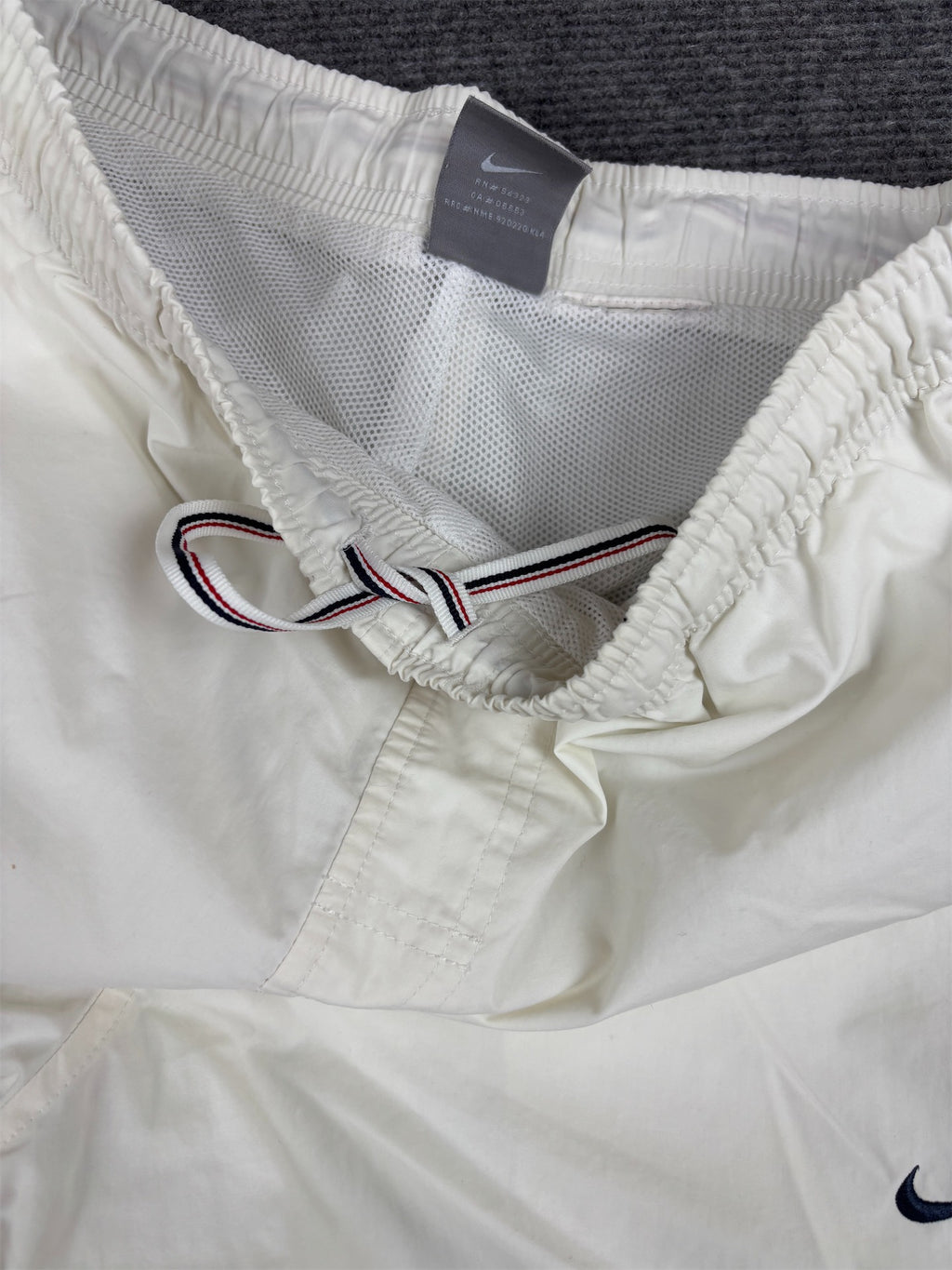 Vintage Y2K Nike Track Pants M White Red Blue Detail Wide Leg Ankle Zip Windbreakers
