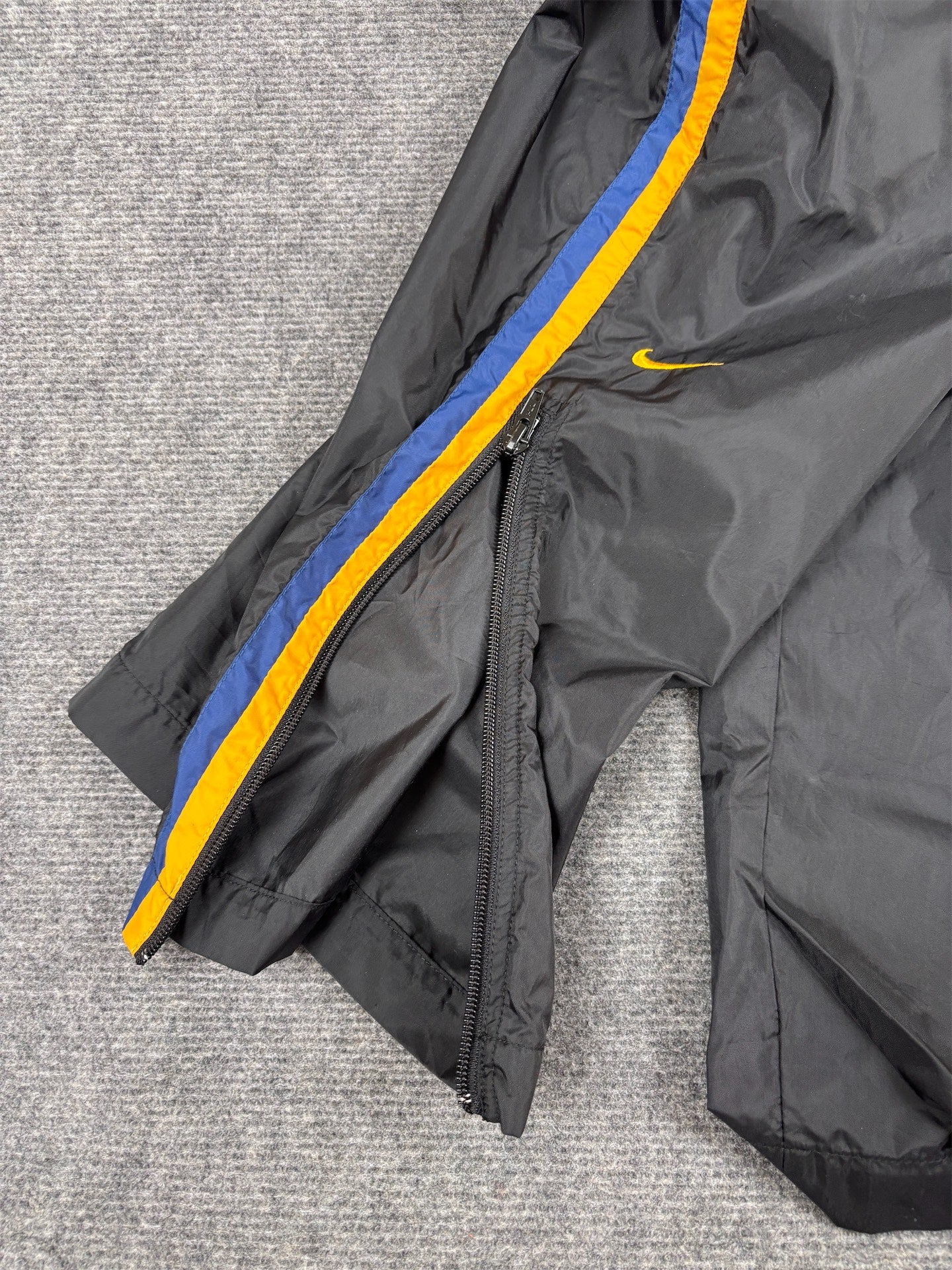 Vintage 90s Nike Track Pants Size L Black Yellow Detail Spell Out Super Wide Leg