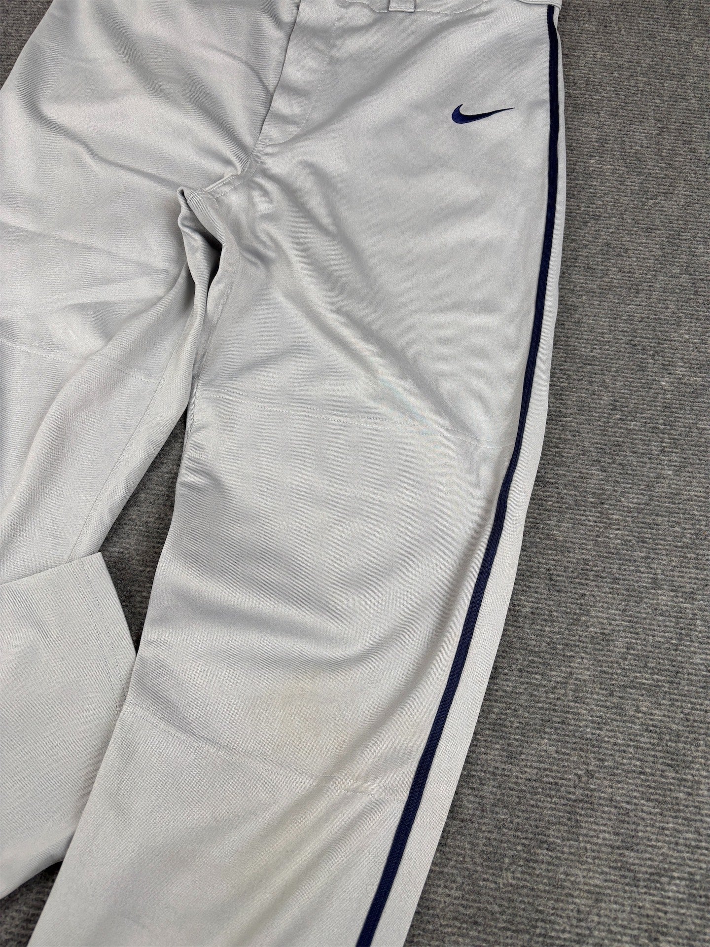 Vintage Y2K/2010s Nike Baseball Track Pants M Grey Navy Side Detail Straight Leg