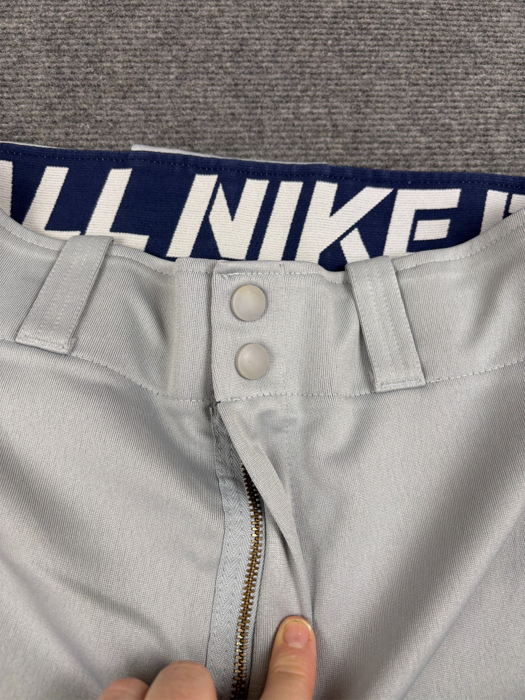 Vintage Y2K/2010s Nike Baseball Track Pants M Grey Navy Side Detail Straight Leg