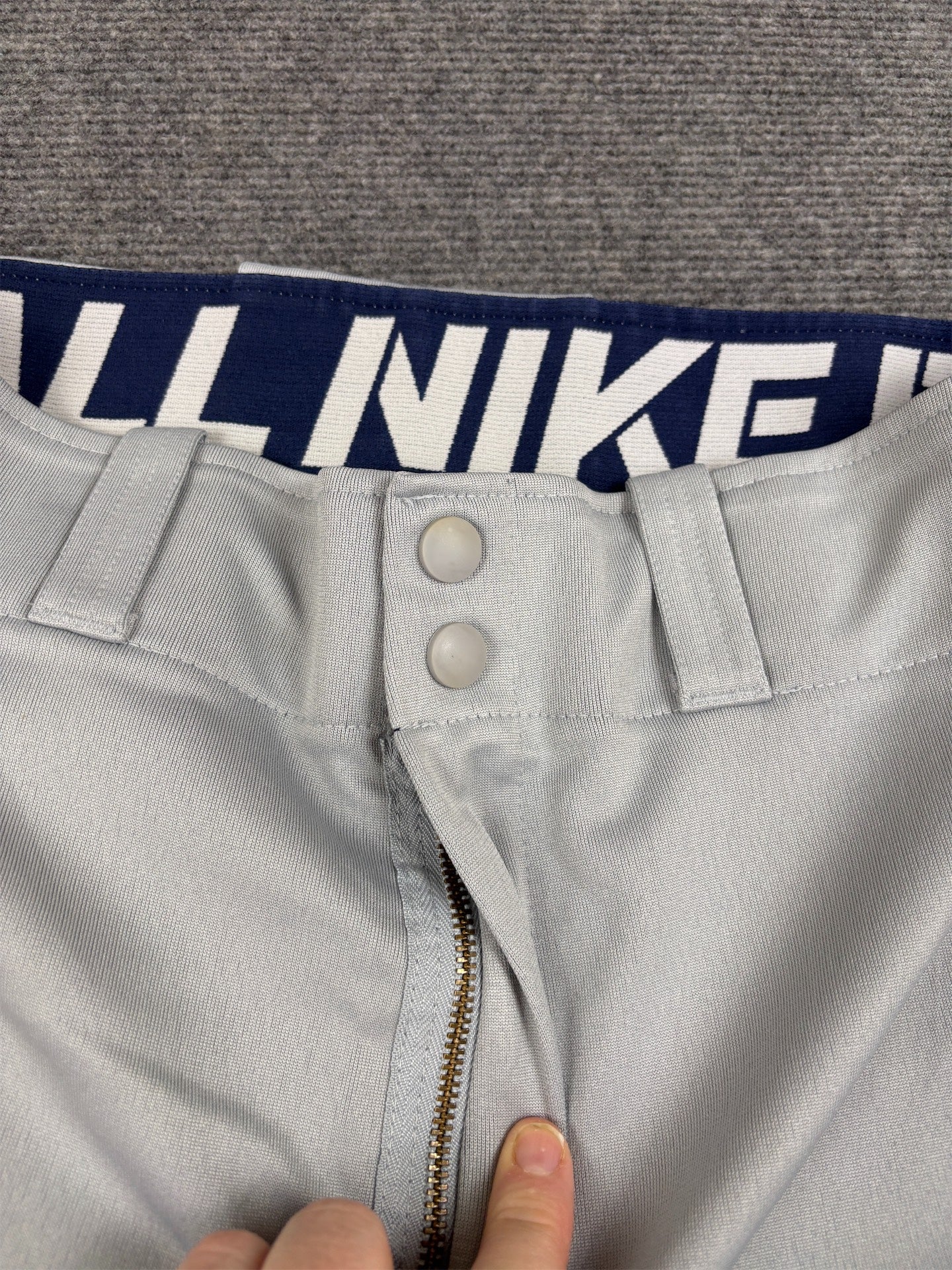 Vintage Y2K/2010s Nike Baseball Track Pants M Grey Navy Side Detail Straight Leg