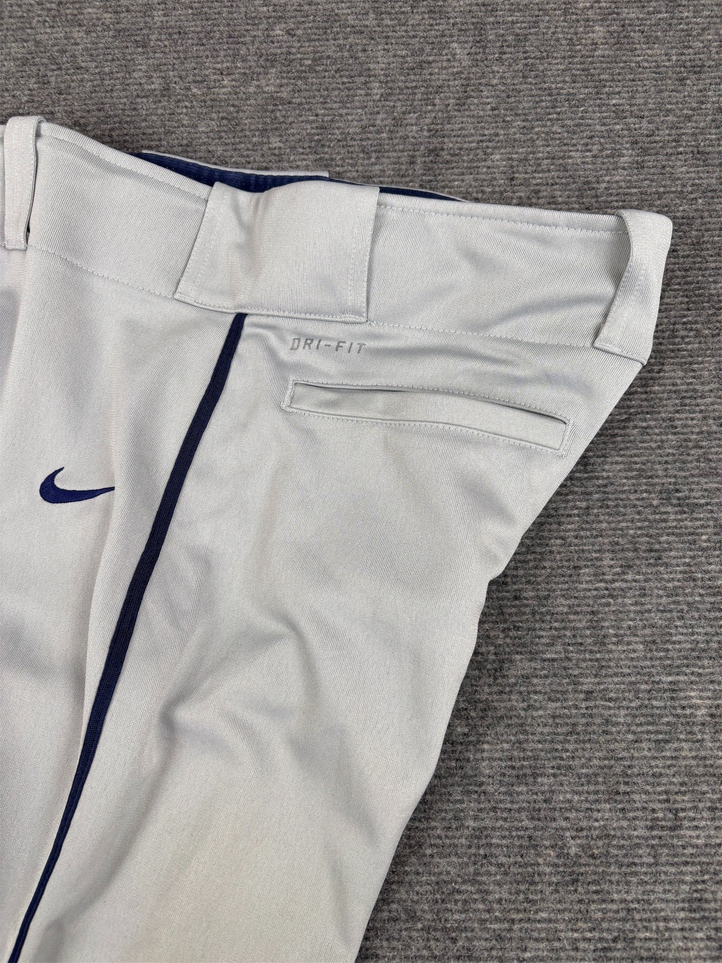 Vintage Y2K/2010s Nike Baseball Track Pants M Grey Navy Side Detail Straight Leg