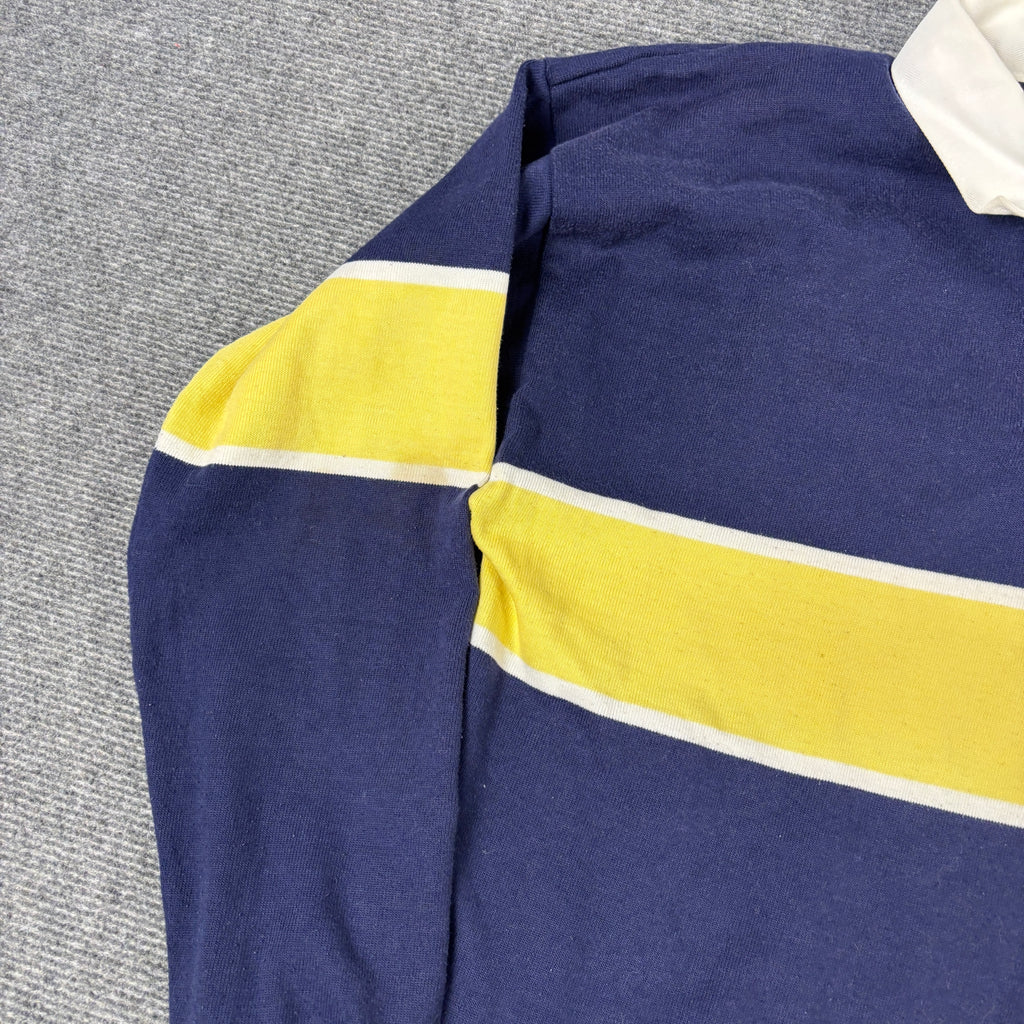 Vintage Australian Rugby Polo Striped Men's Large Navy Yellow Heavy Cotton