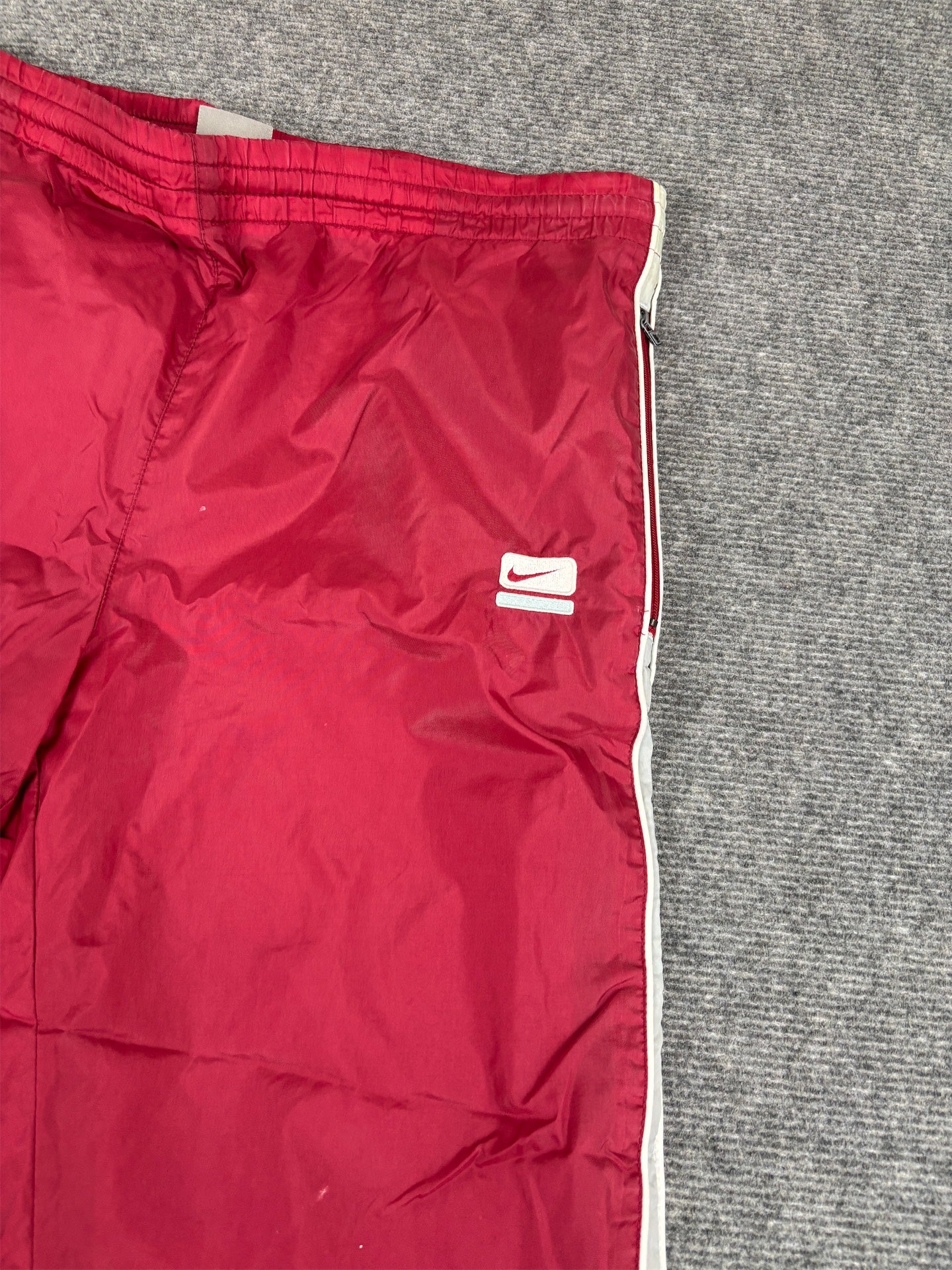 Vintage Y2K Nike Track Pants Womens M Red Grey White Detail Wide Leg Ankle Zip Logo