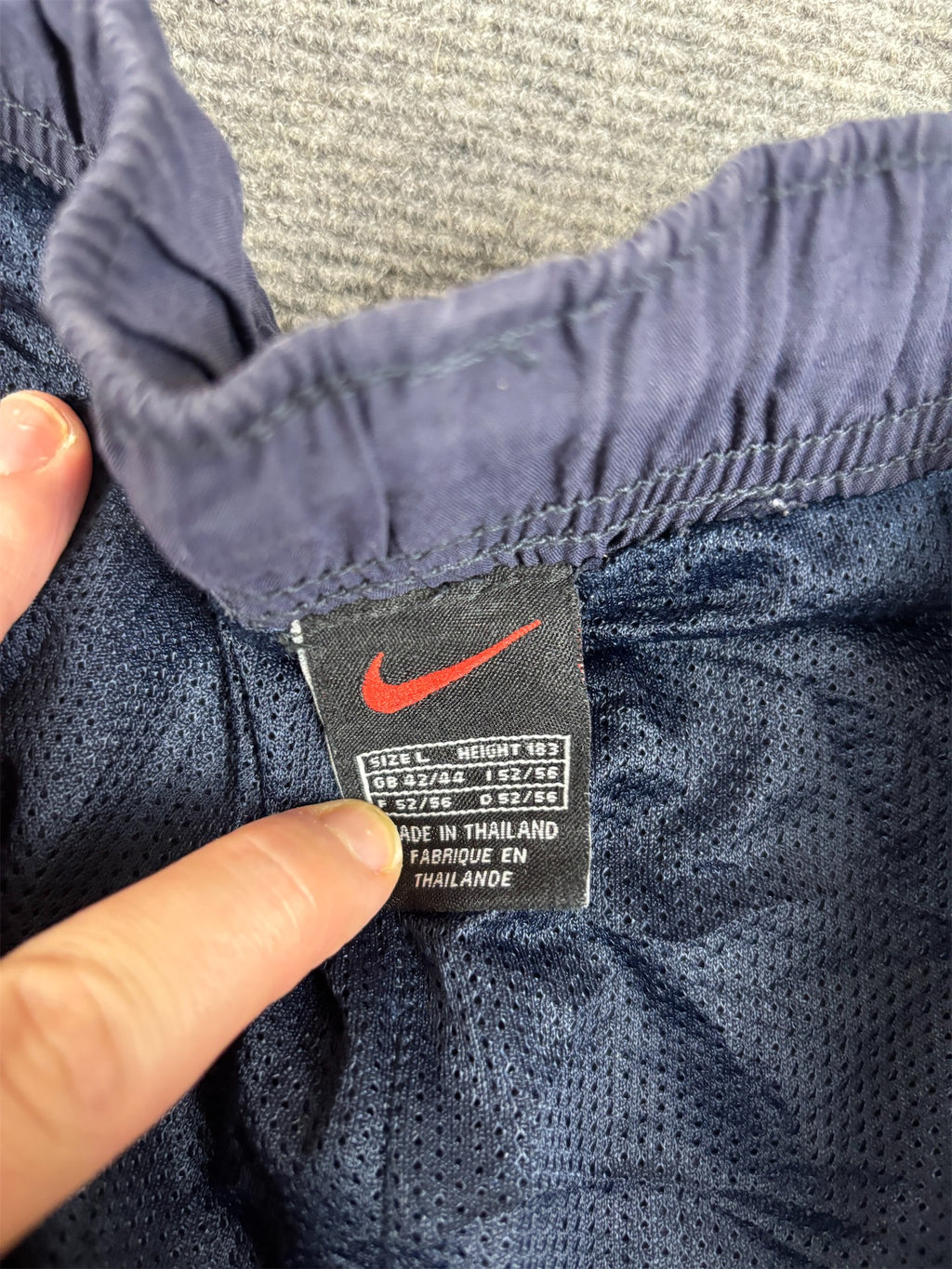 Vintage 90s Nike Track Pants Men’s L Navy Nylon Wide Leg White Swoosh Windbreakers