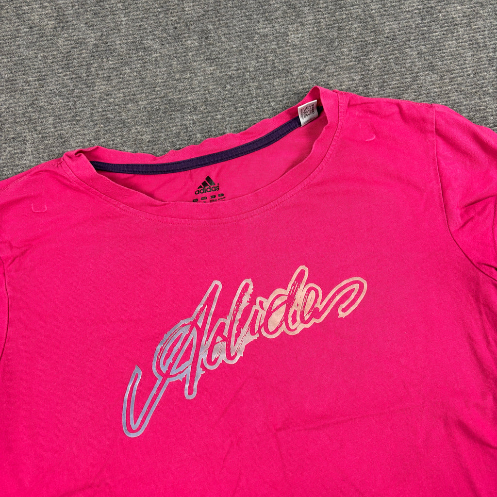 y2k Adidas activewear top women's small pink spell out