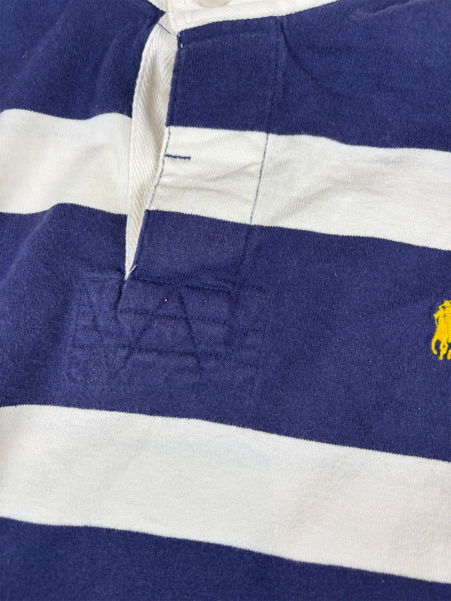 Vintage 90s Polo Ralph Lauren Rugby Polo Size XL Navy White Stripe Yellow Pony
