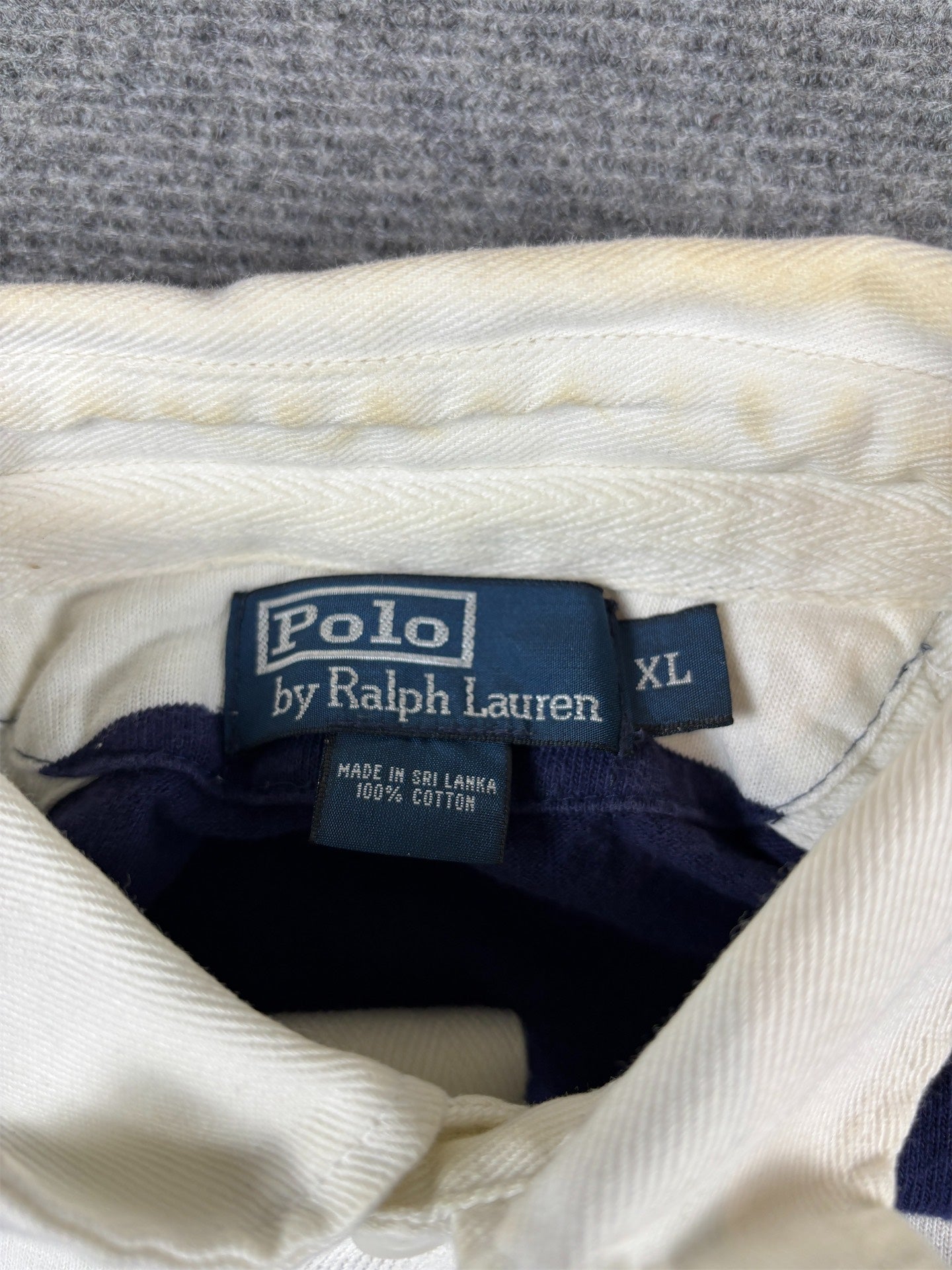 Vintage 90s Polo Ralph Lauren Rugby Polo Size XL Navy White Stripe Yellow Pony
