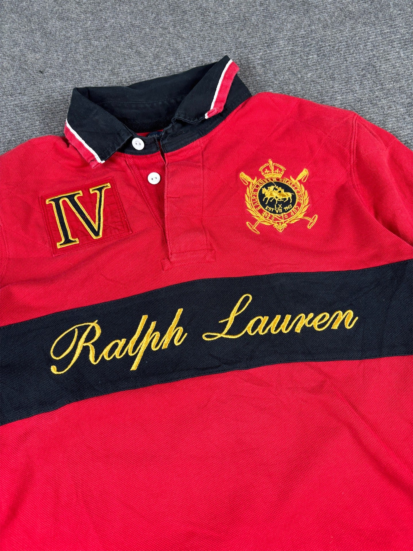 Vintage Y2K Ralph Lauren Polo Size S Red Long Sleeve Embroidered Spell Out