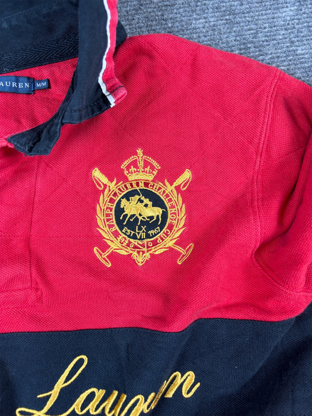 Vintage Y2K Ralph Lauren Polo Size S Red Long Sleeve Embroidered Spell Out