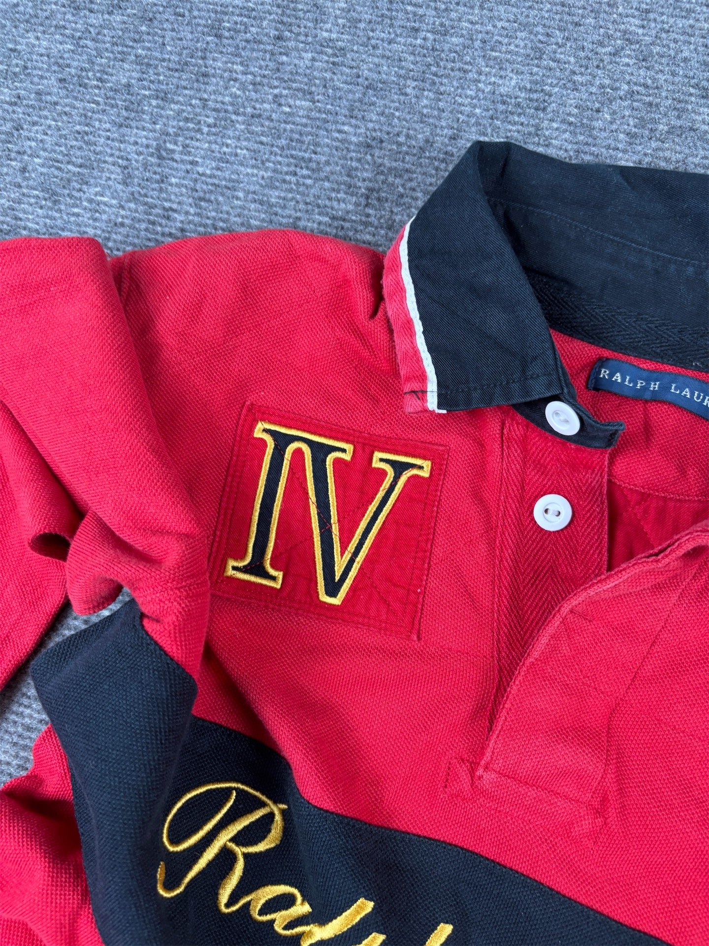 Vintage Y2K Ralph Lauren Polo Size S Red Long Sleeve Embroidered Spell Out