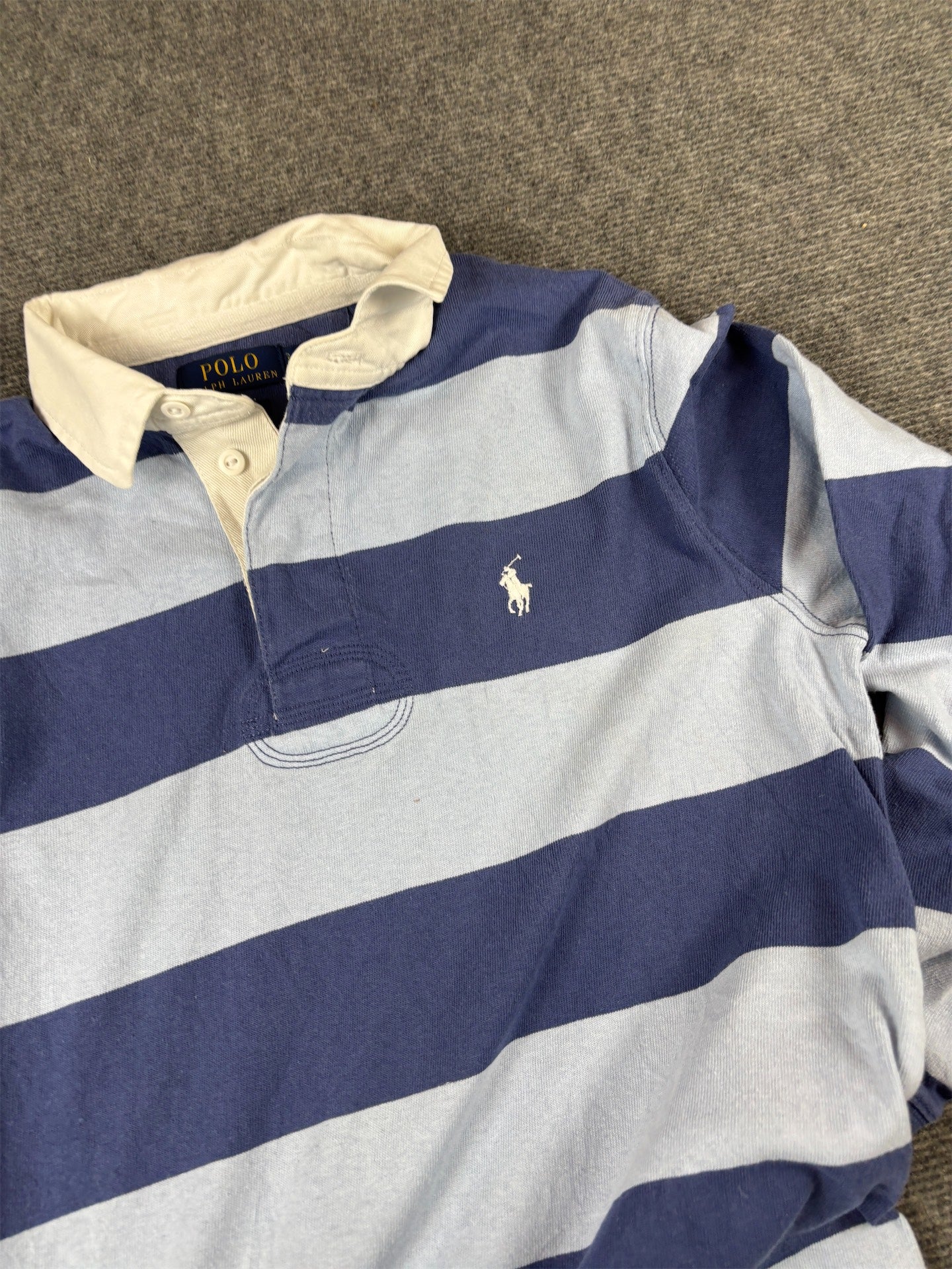 Polo Ralph Lauren Rugby Polo Size S Blue Cotton Striped White Pony