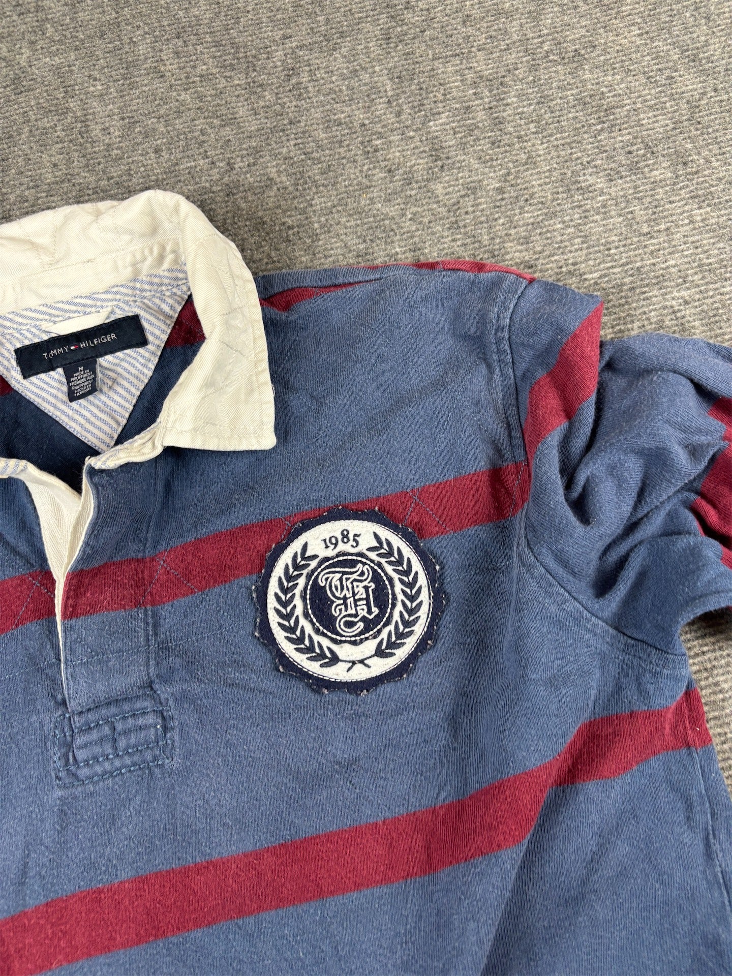 Tommy Hilfiger Rugby Polo Size S Navy Red Stripe Cotton Badge Logos