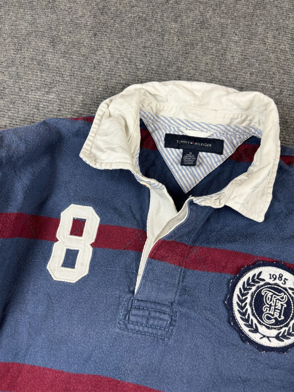 Tommy Hilfiger Rugby Polo Size S Navy Red Stripe Cotton Badge Logos