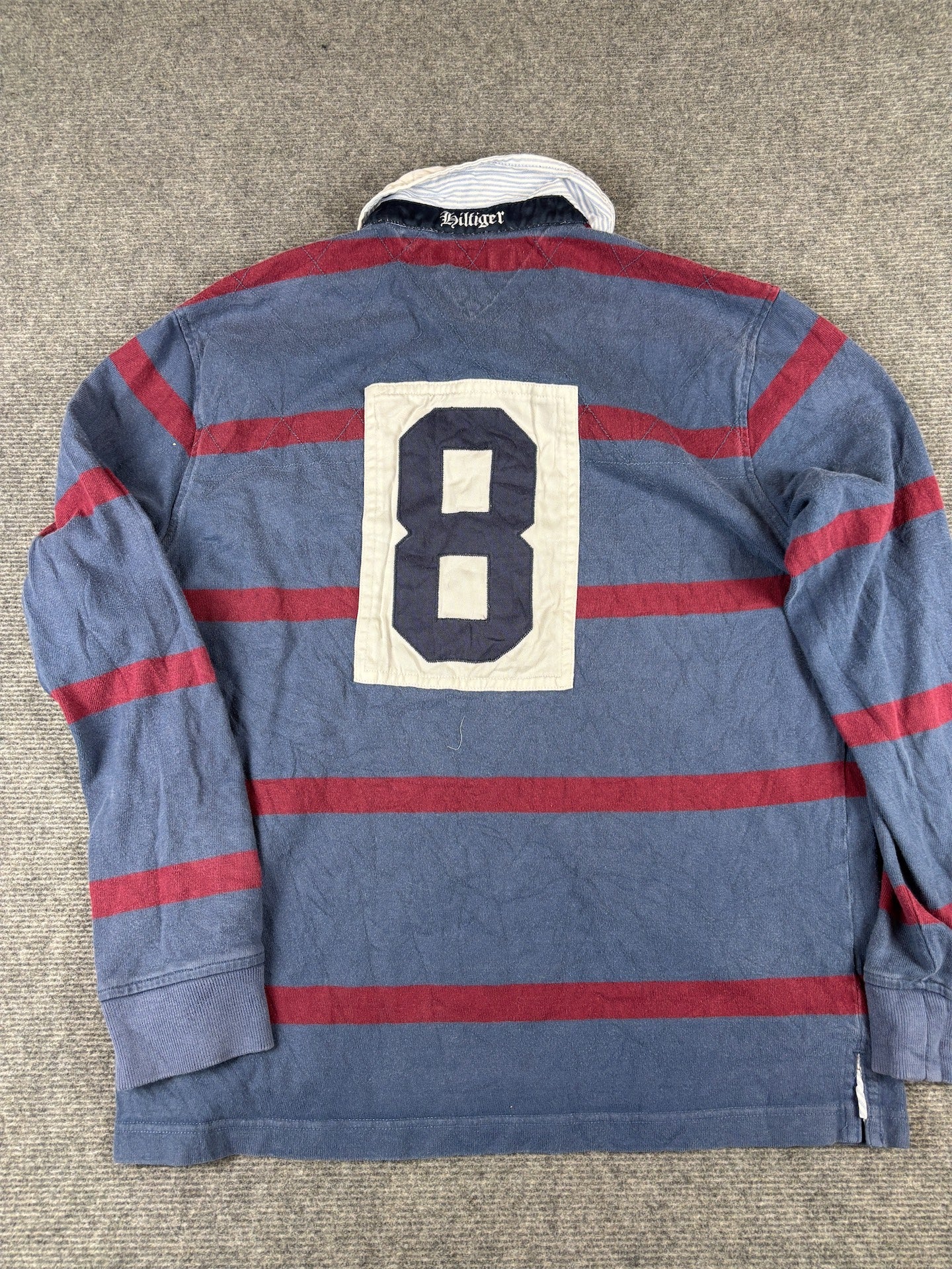 Tommy Hilfiger Rugby Polo Size S Navy Red Stripe Cotton Badge Logos