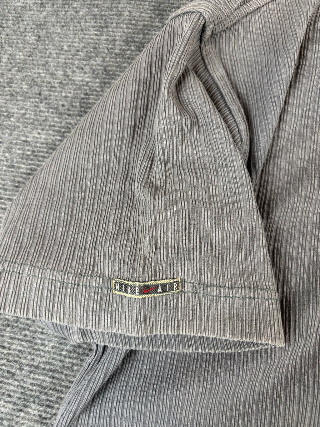 Vintage 90s Nike Air T-Shirt Size S Oversized Grey Mandarin Neck Textured Cotton