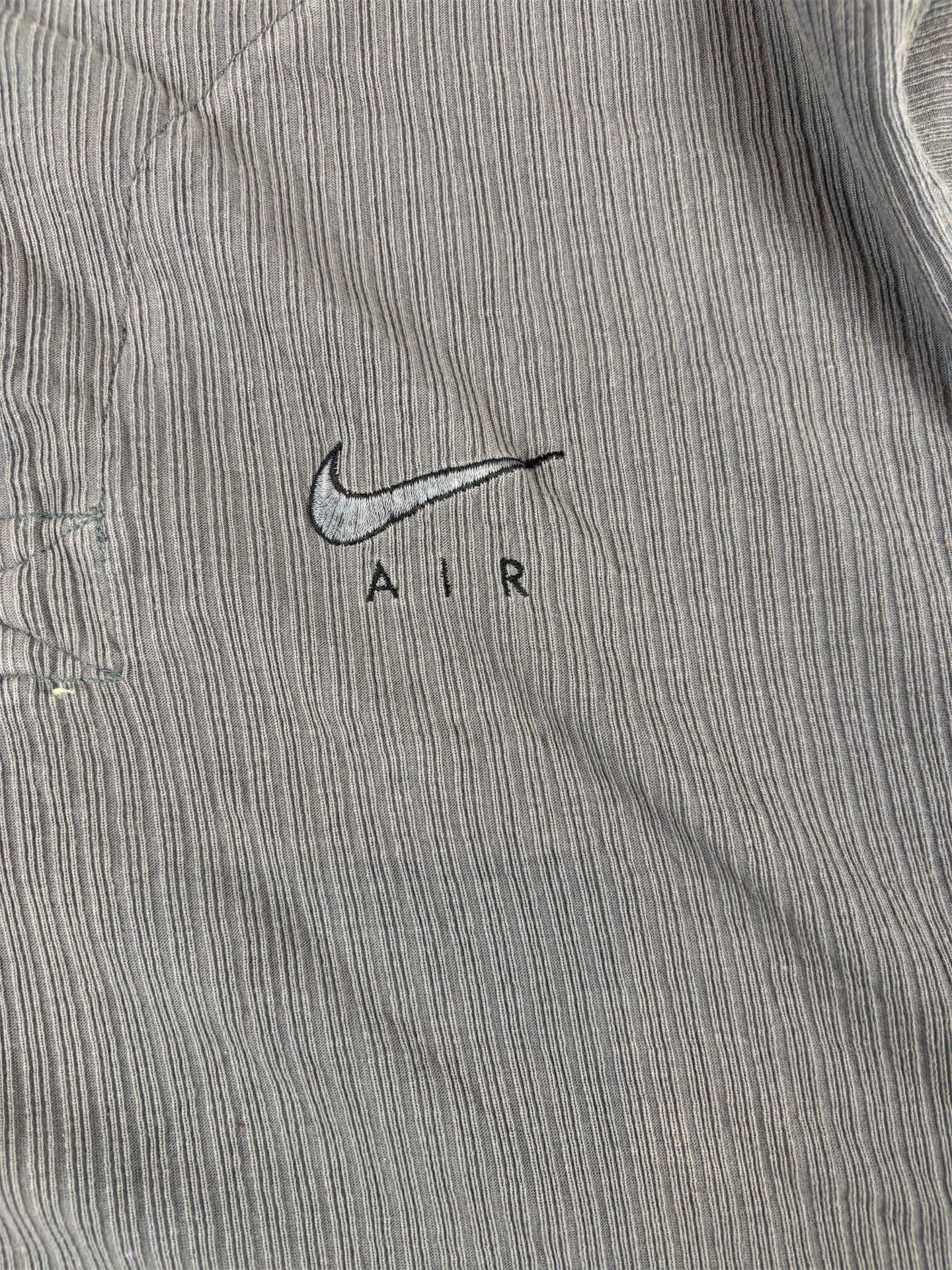 Vintage 90s Nike Air T-Shirt Size S Oversized Grey Mandarin Neck Textured Cotton