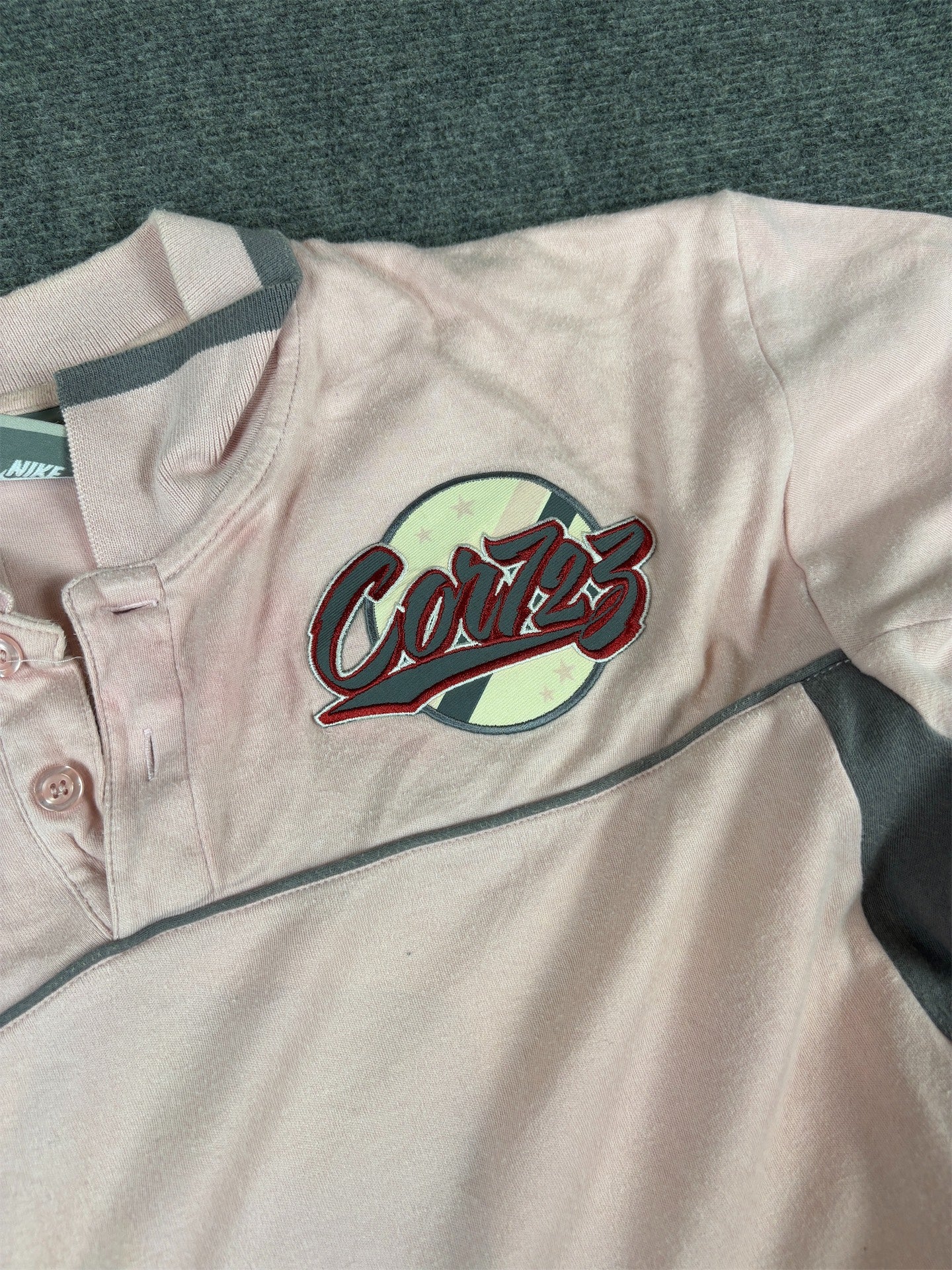 Vintage Y2K Nike Cortez 72 Polo Women’s L Pink Grey Logo Piping Panels Badge Logos