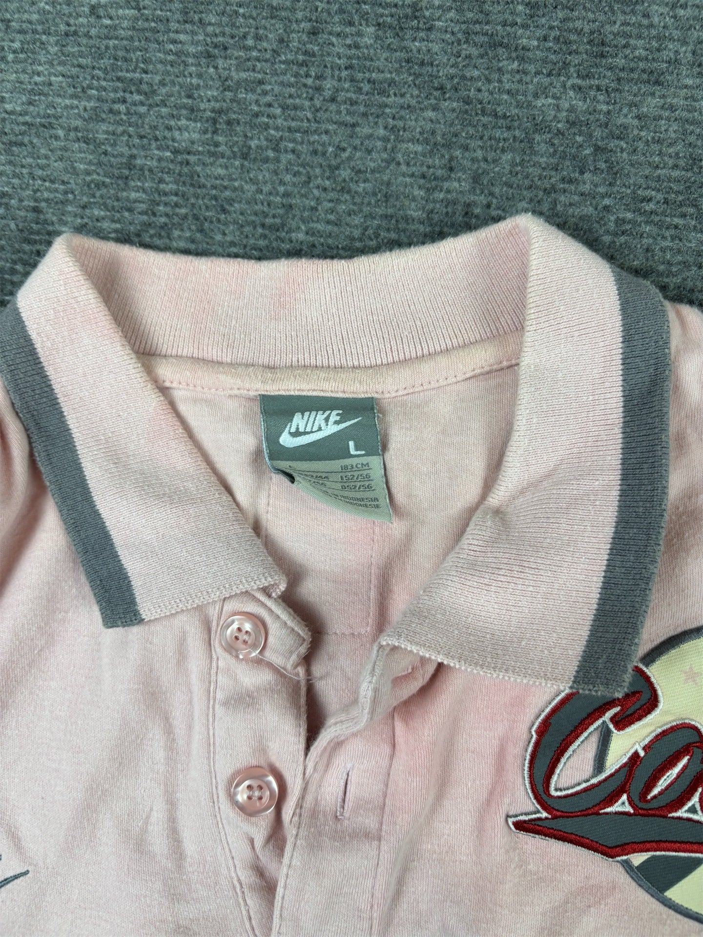 Vintage Y2K Nike Cortez 72 Polo Women’s L Pink Grey Logo Piping Panels Badge Logos