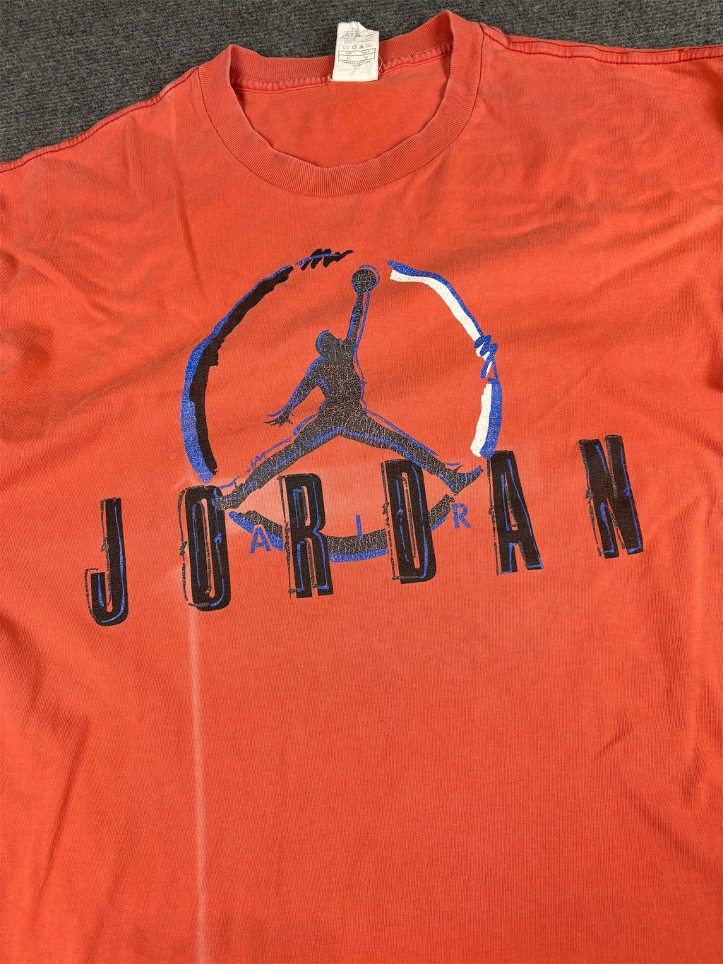 Vintage 90s Nike Jordan T-Shirt XL Red Orange Cotton Single Stitch Jumpman Spell Out Rare