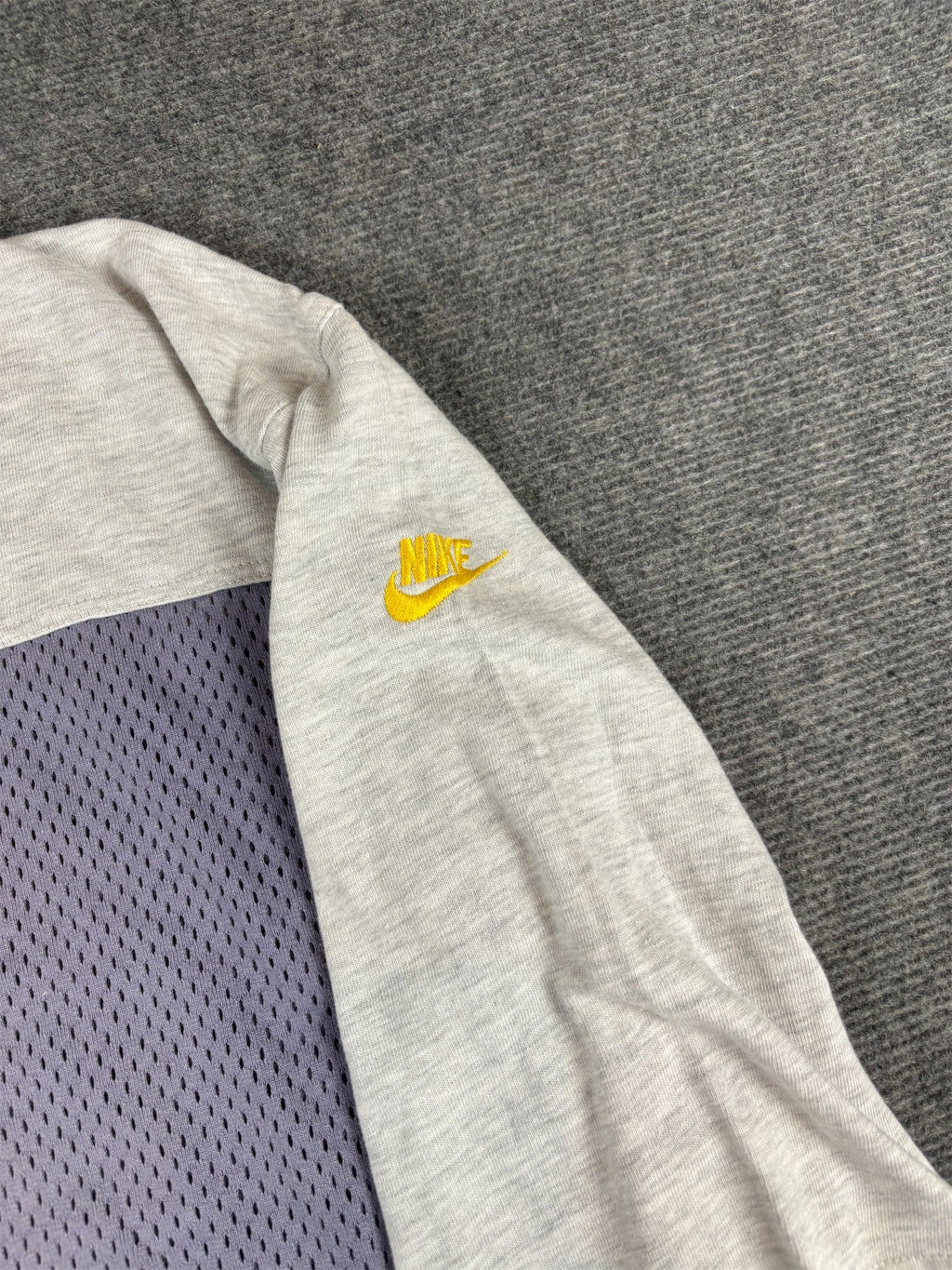 Vintage 90s Nike Raglan Jersey T-Shirt M Grey Purple Mesh Spell Out 3/4 Sleeve Rare